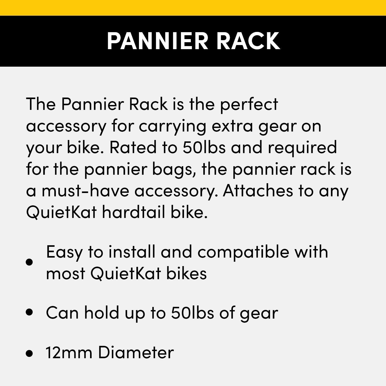 QuietKat Pannier FatKat Rear Bike Rack, Lightweight High Strength Aluminum Detachable - 17" Hardtail Frame Delivered After June 2020 (Black) (18QKRPR)