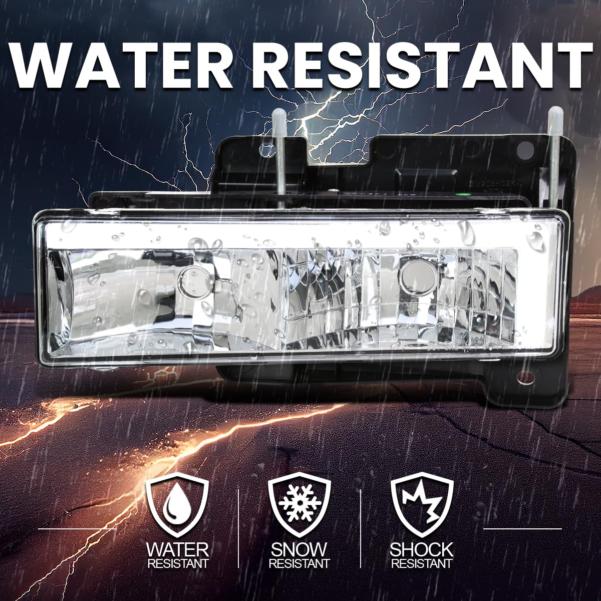 Chrome Headlights SPEC-D TUNING w/LED Bar Compatible with 1988-1998 GMC Sierra, Chevy C10, Silverado, and C/K 1500/2500/3500. 1994-1999 C/K 1500/2500 Suburban