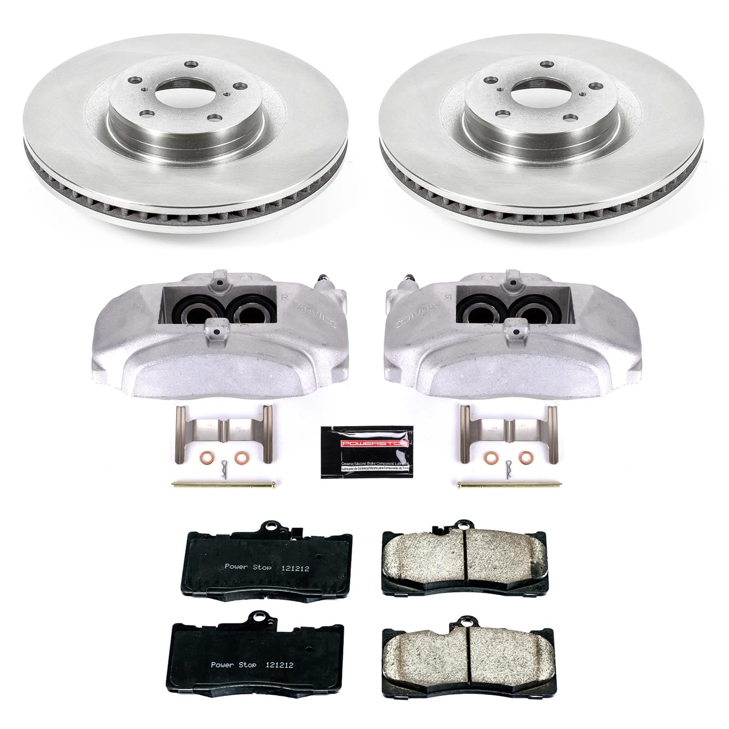 Power Stop Autospecialty KCOE6355 Replacement Front Caliper Kit-Rotors, Ceramic Brake Pads, Calipers