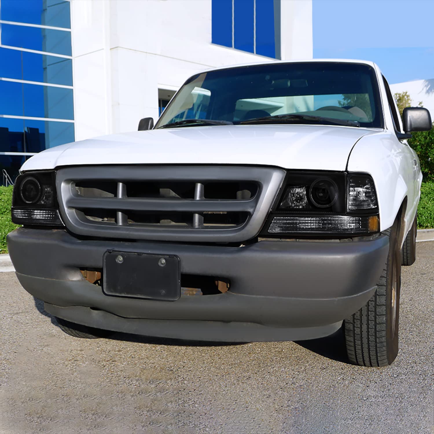 Black Smoke SPEC-D TUNING Projector Headlights Head Lamps w/Halo Rim Compatible with 1998-2000 Ford Ranger Left + Right Pair Headlamps Assembly