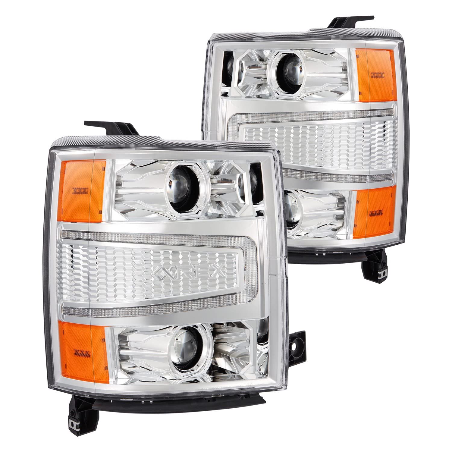 Chevy 1500HD AlphaRex 04-15 LUXX LED Proj Headlights Chrome w/Seq Activation Light/Seq Signal