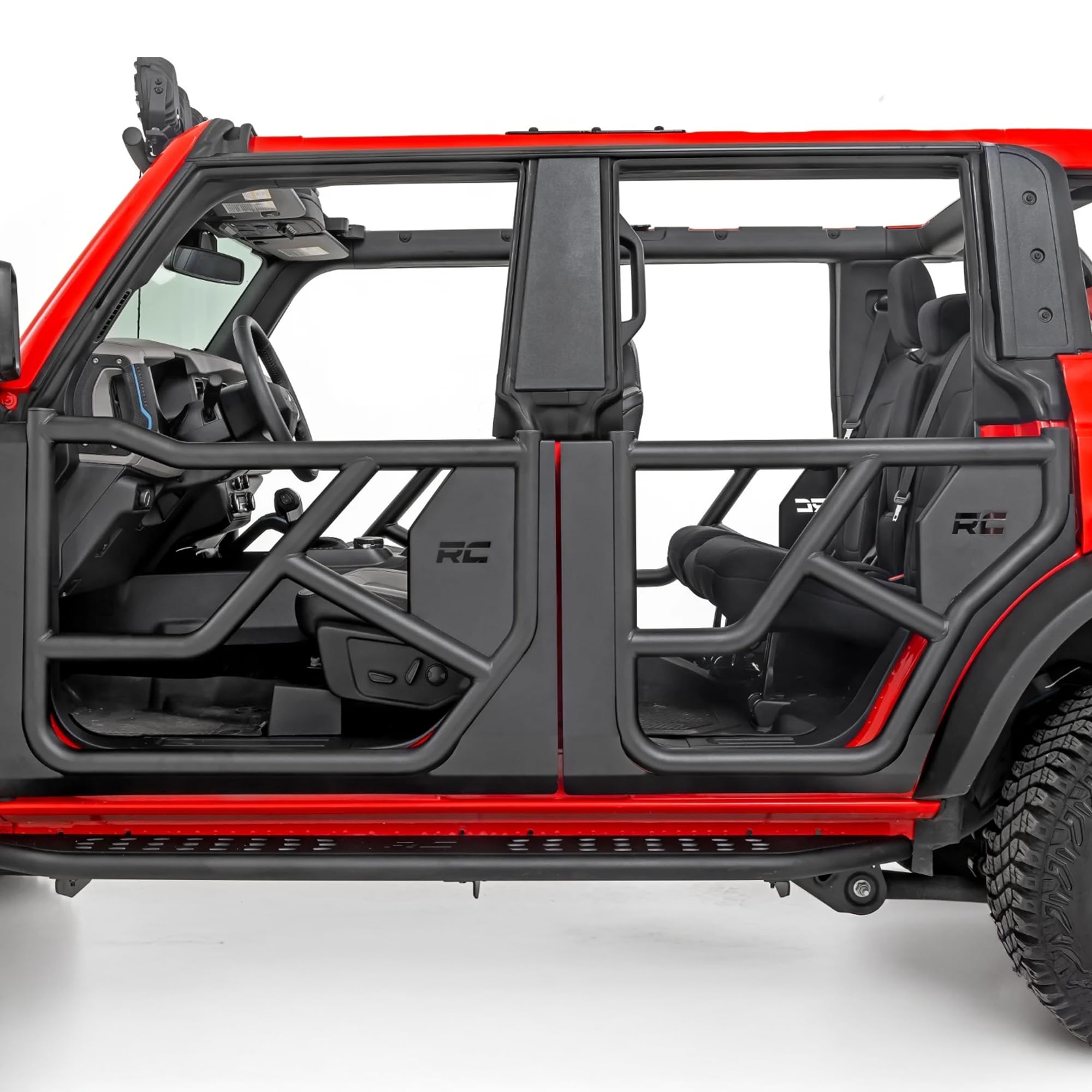 Steel Tube Doors Rough Country for Ford Bronco 4-Door (2021-2025) - Aggressive Open-Air Look, Easy Bolt-On Install, Enhanced Visibility & Safety