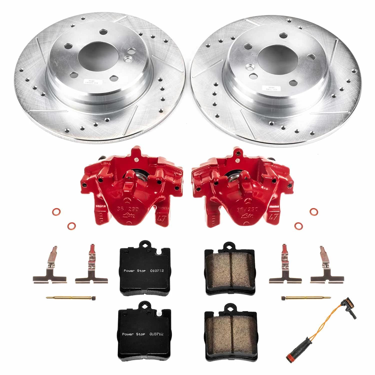 Power Stop Z23 KC6698 Rear Brake Caliper Kit-Drilled/Slotted Rotors, Carbon Ceramic Brake Pads, Calipers For C230, C240, C280, C320, C350, CLK320, CLK350, SLK350 [Model Specific]