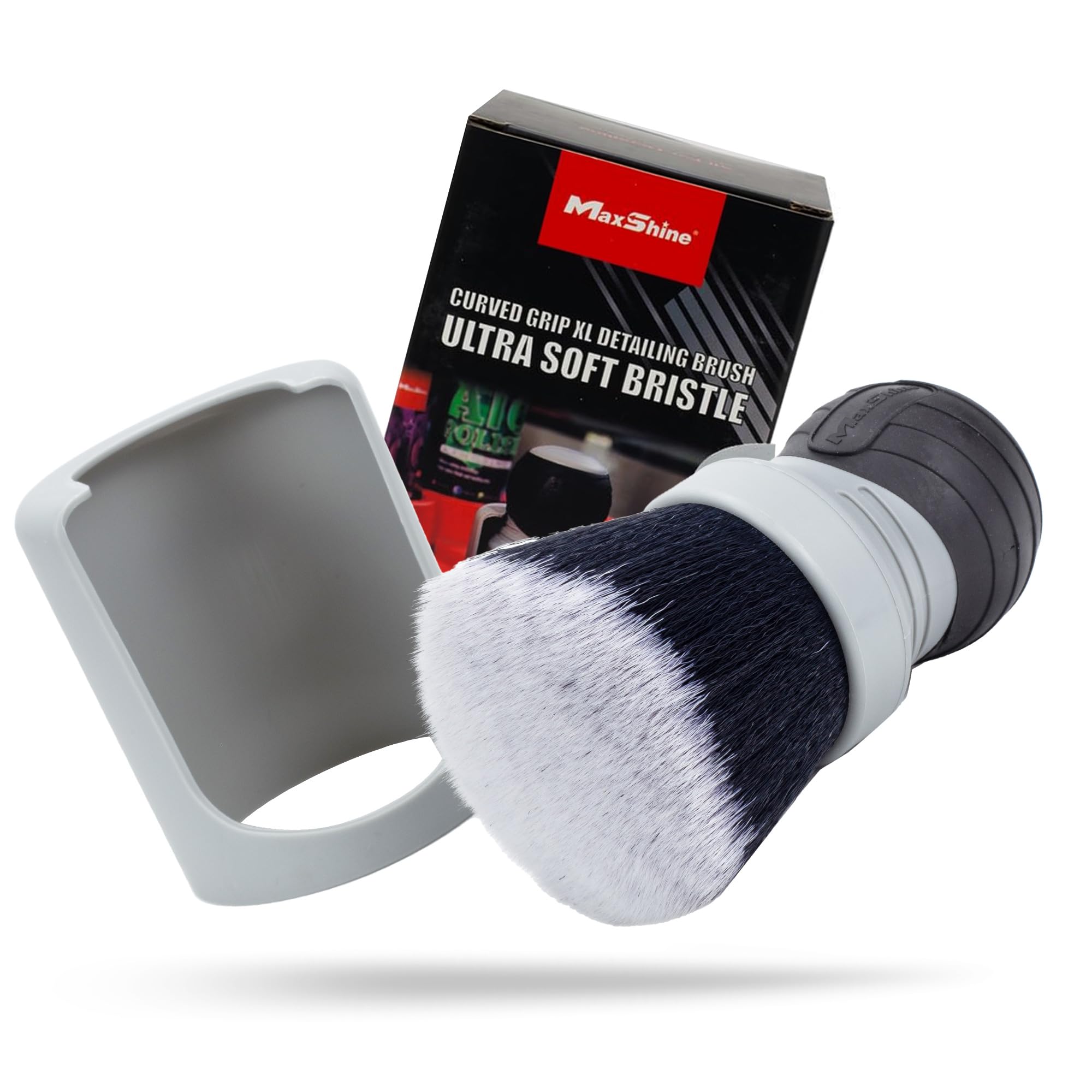 Maxshine Ultra Soft Universal Gray Large Bristle Brush with Storage Rack – Curved Grip & Ultra Soft Bristles – Ideal for Dashboard, Displays, Air Vents – Premium Interior Detailing Brush