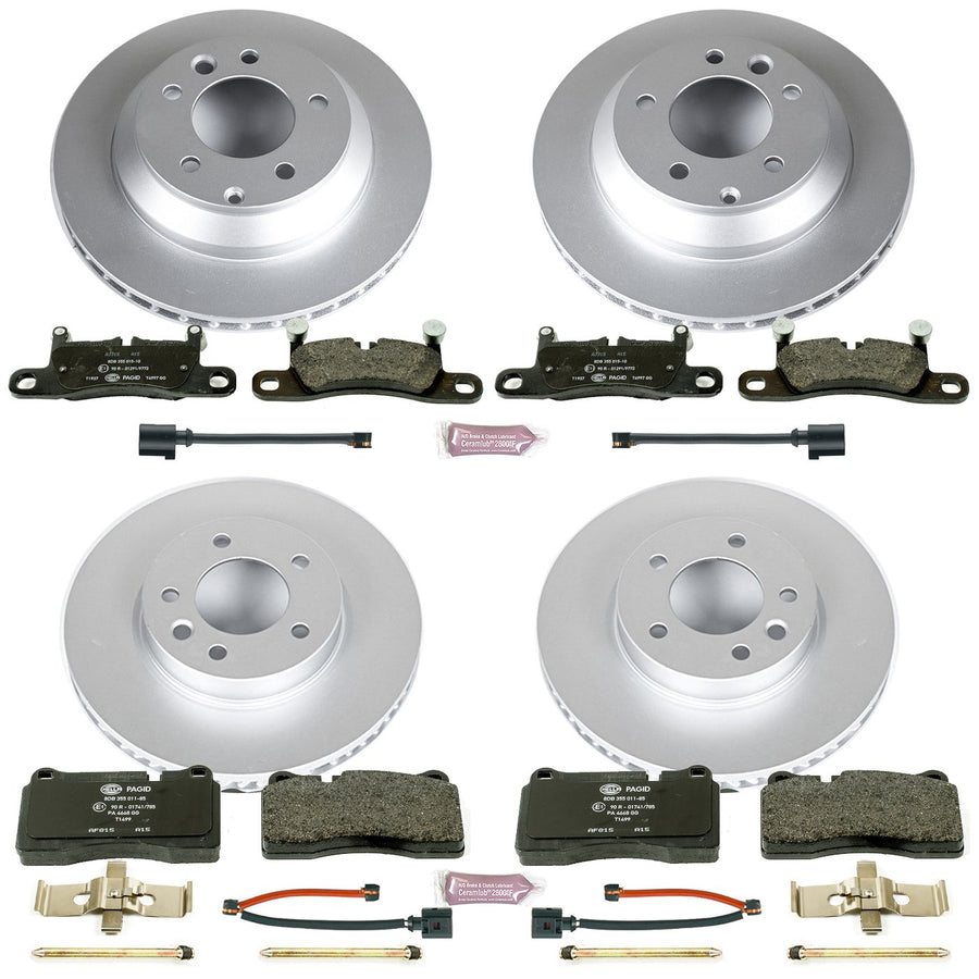 Power Stop ESK6724 Euro-Stop Front & Rear Brake Kit Volkswagen and 2 Front & 2 Rear Sensor Wires For Volkswagen Touareg 2011-2017 [Model Specific]