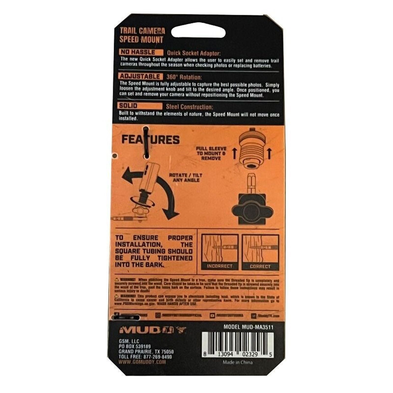 Muddy Adjustable Durable Steel Portable Easy-to-Install Quick Socket Adaptor Hunting Outdoor Trail Camera Speed Mount | Works on Cameras with 1/4" - 20 Threads