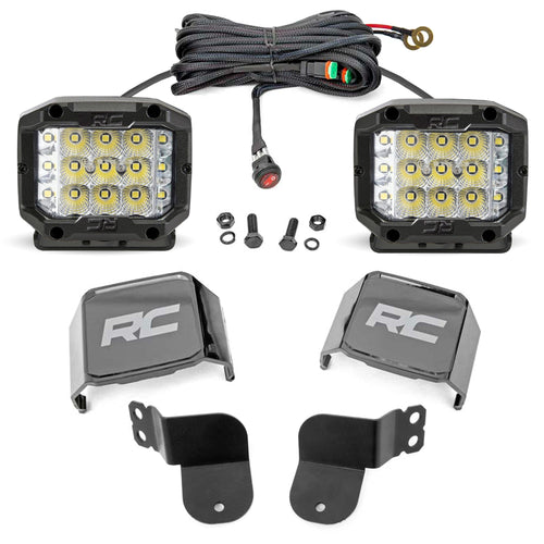 Dual Rough Country 3" LED Lower Windshield Light Kit Wide Angle for Polaris General/General XP - 13,500 Lumens, 150W OSRAM LEDs, Spot-Focus Beam, Bolt-On Cubes