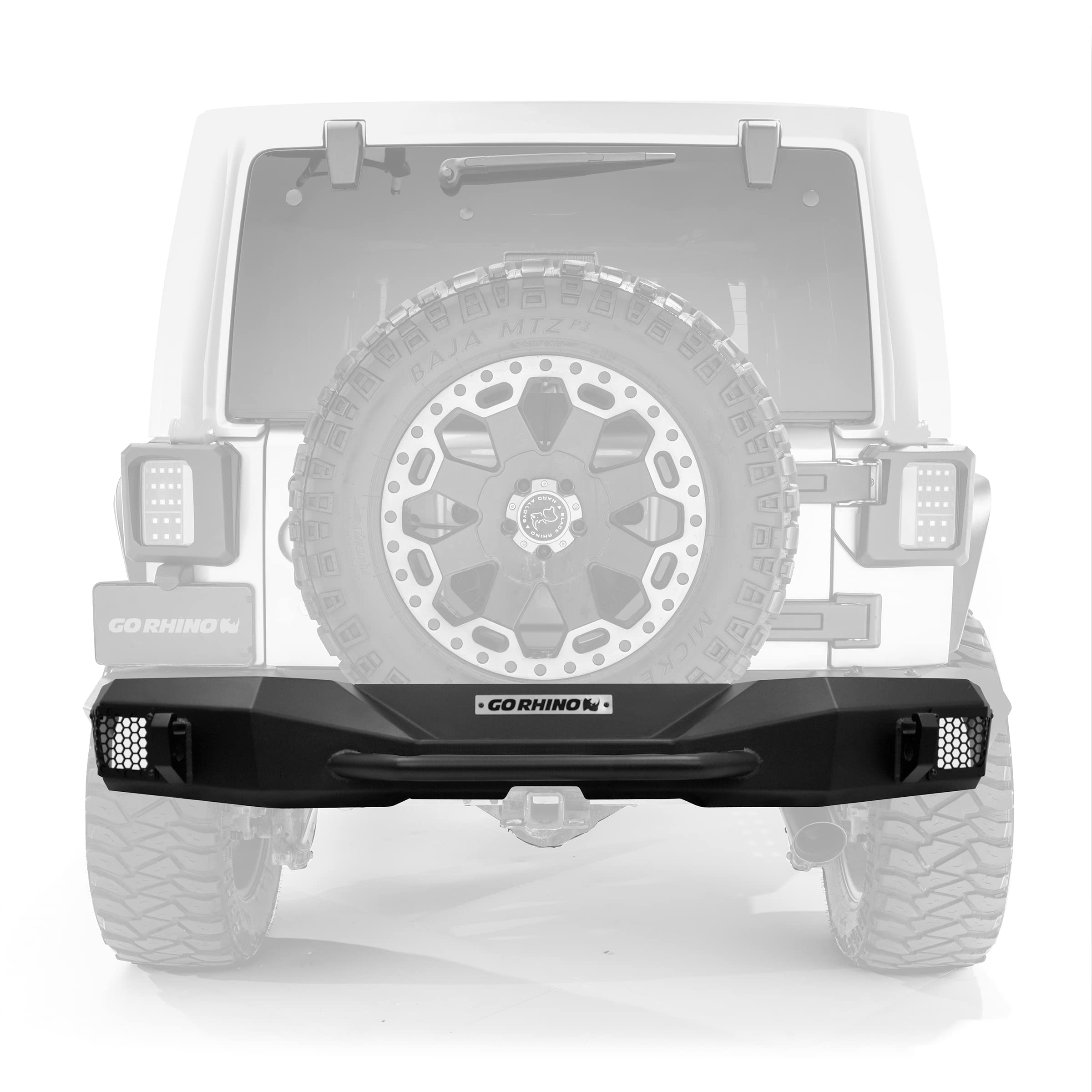 Rockline Go Rhino Stubby Rear Bumper | Galvanized Steel, Textured Black | 371110T | Fits 2007 - 2018 Jeep Wrangler JK & Wrangler JKU, 2-Door or 4-Door