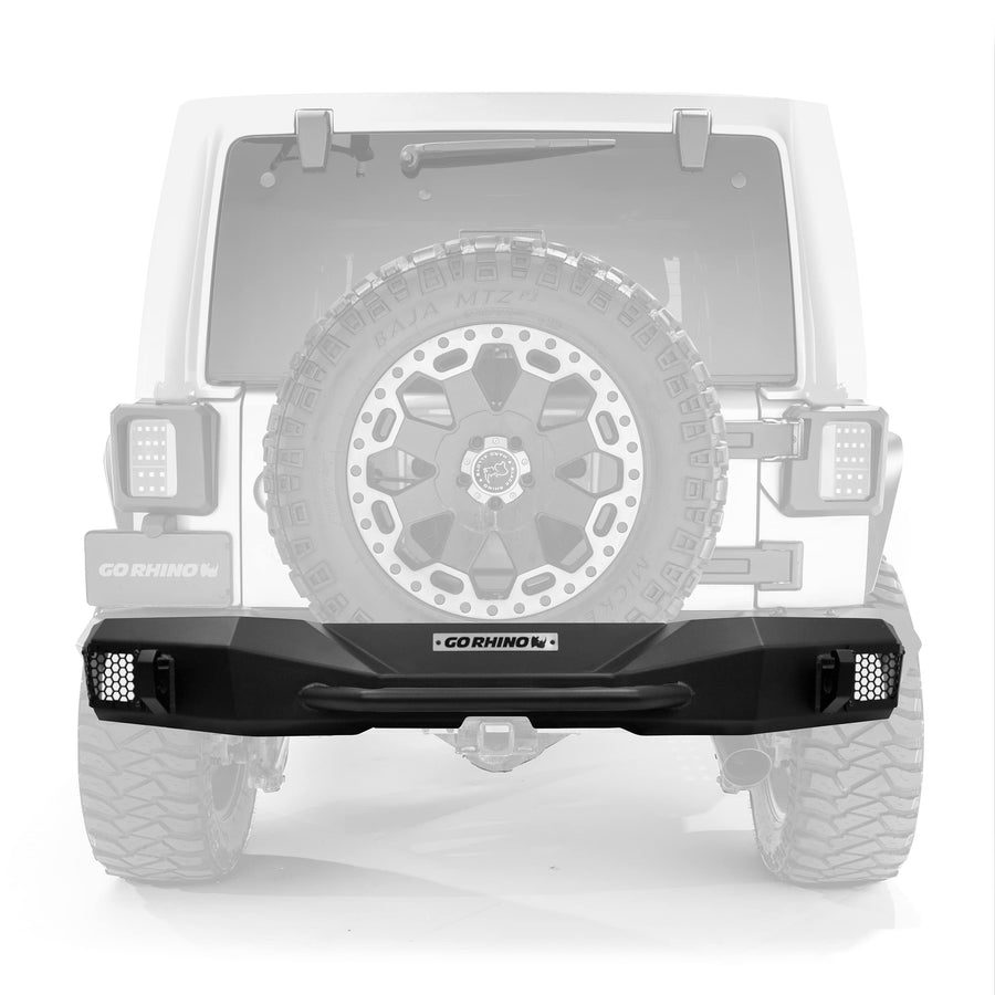 Rockline Go Rhino Stubby Rear Bumper | Galvanized Steel, Textured Black | 371110T | Fits 2007 - 2018 Jeep Wrangler JK & Wrangler JKU, 2-Door or 4-Door