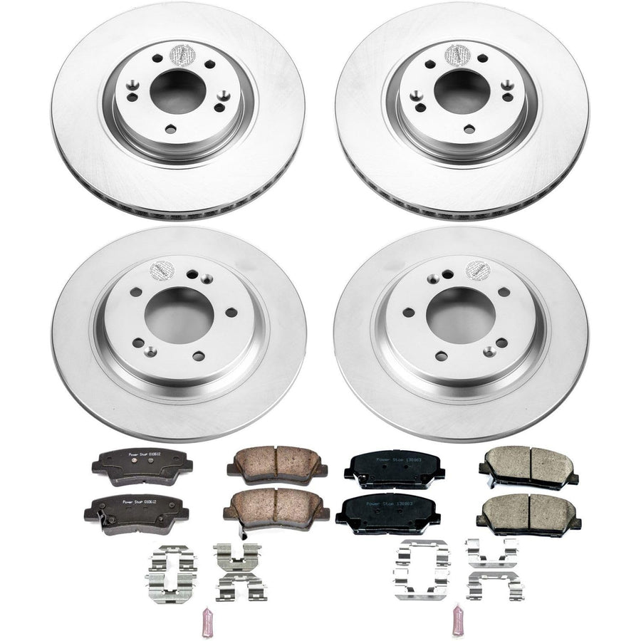 Power Stop CRK7824 Brake Rotor Coated and Ceramic Brake Pads- Front & Rear For Kia Optima 2013-2015 [Model Specific]