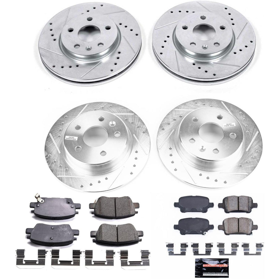 Power Stop K7561 Z23 Carbon Fiber Brake Pads Front and Rear with Drilled Slotted Brake Rotors Brake Kit For 2017 2018 2019 2020 2021 2022 Chevy Bolt EV | 2017 2018 2019 Chevy Cruze | 2016-2019 Volt