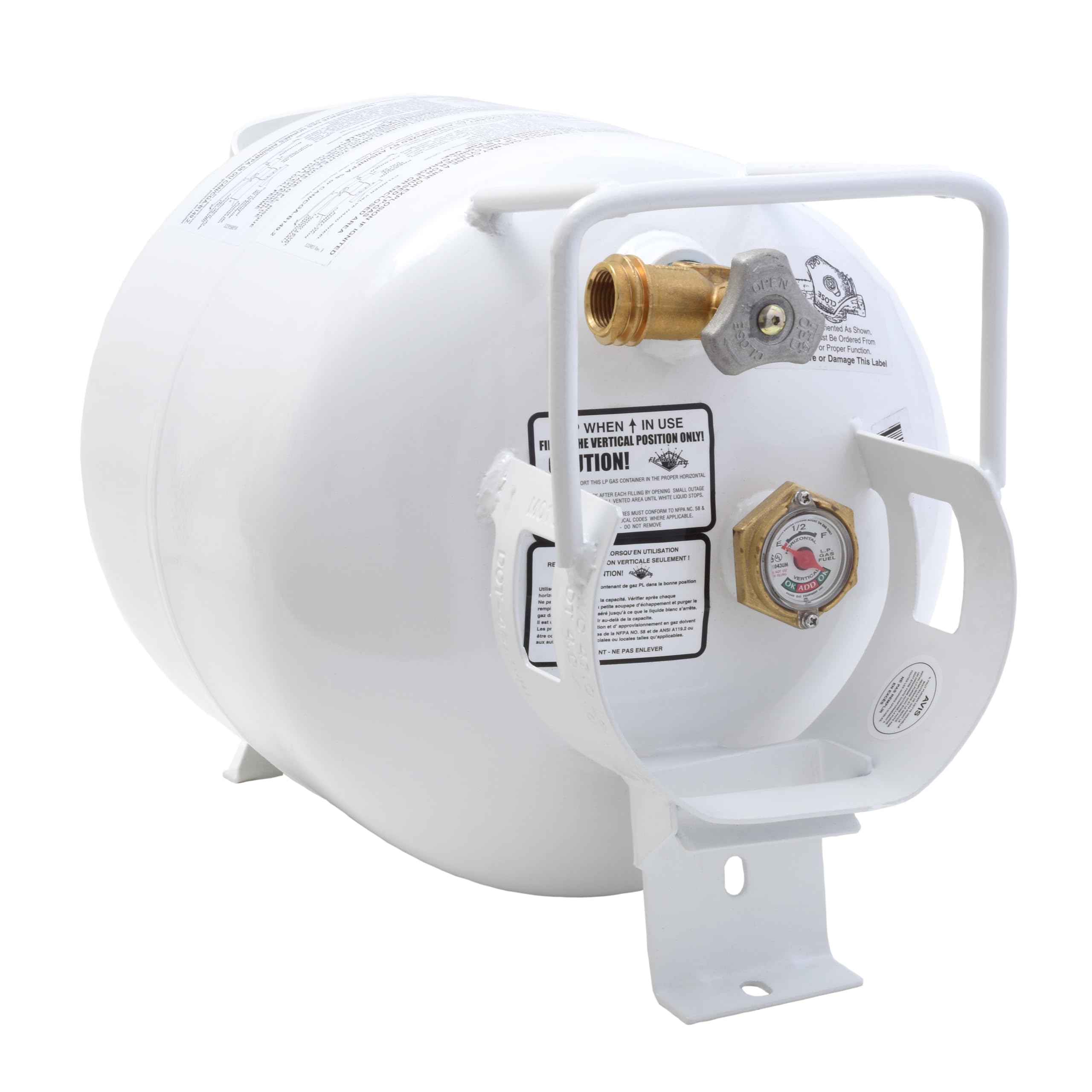 Flame King 20-LB Steel Horizontal Propane Tank Cylinder for Fire Pits and Tables, Patio Heaters, Barbeques, RVs, and Truck Campers, White