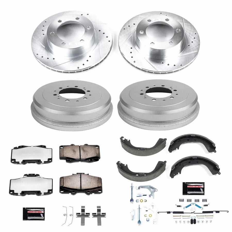 Power Stop Brake Kit Front and Rear For 1995 1996 1997 1998 1999 2000 Toyota 4Runner - Truck & Tow Carbon Fiber Ceramic Pads, Drums, & Drilled and Slotted Rotors Replacement, K15096DK-36
