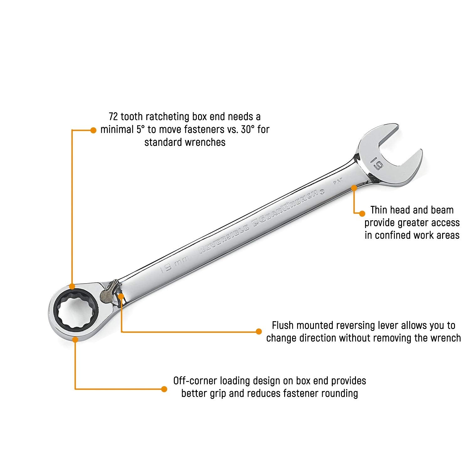 12 Pt. GEARWRENCH Reversible 8 Pc. Combination Ratcheting Wrench Set, Metric - 9543