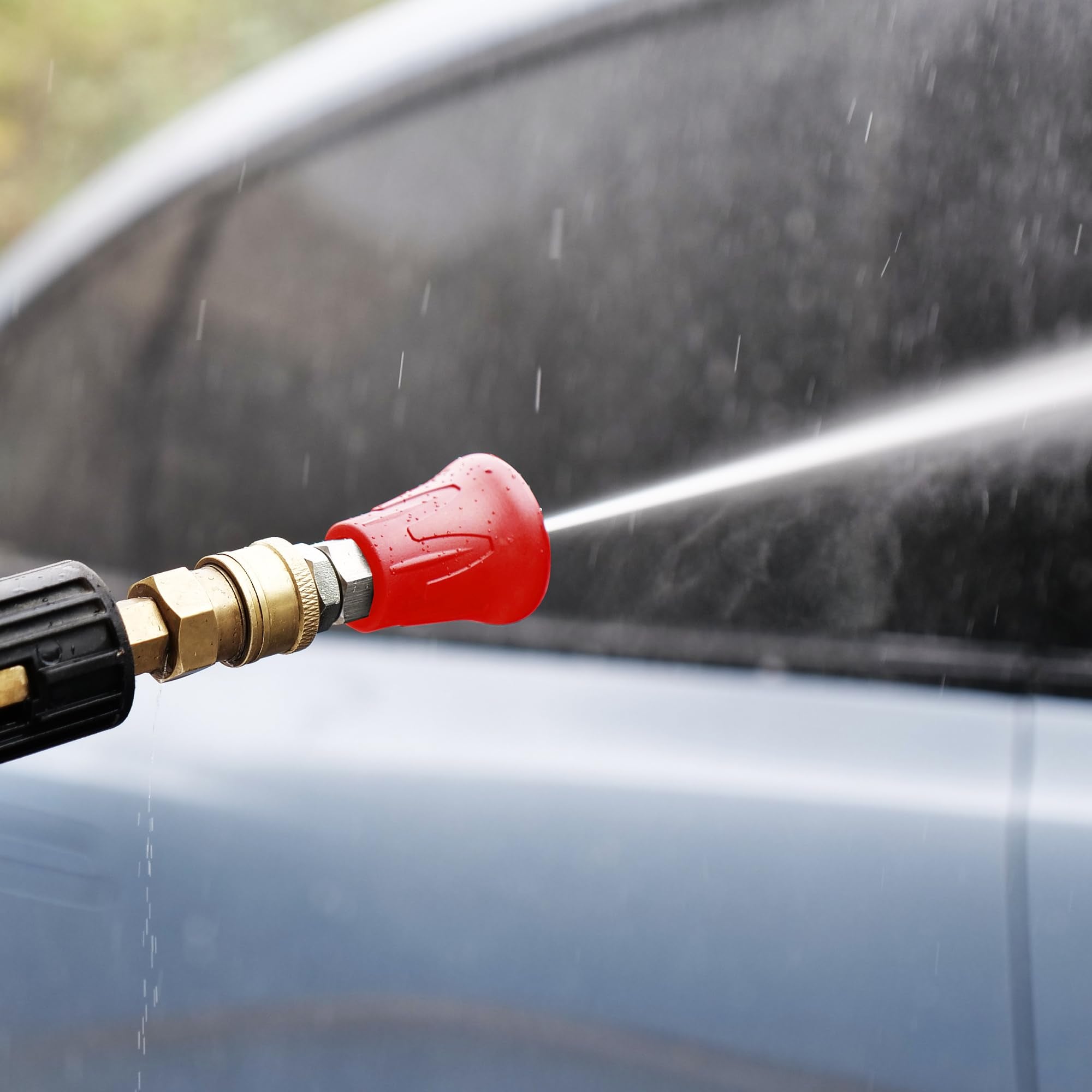 Premium Maxshine Stainless Steel Spray Nozzle Set | Universal ¼″ Quick-Connect Nozzles (15°, 25°, 40°) in Protective Rubber Housing | Durable, Leak-Free Professional Car Wash Accessory