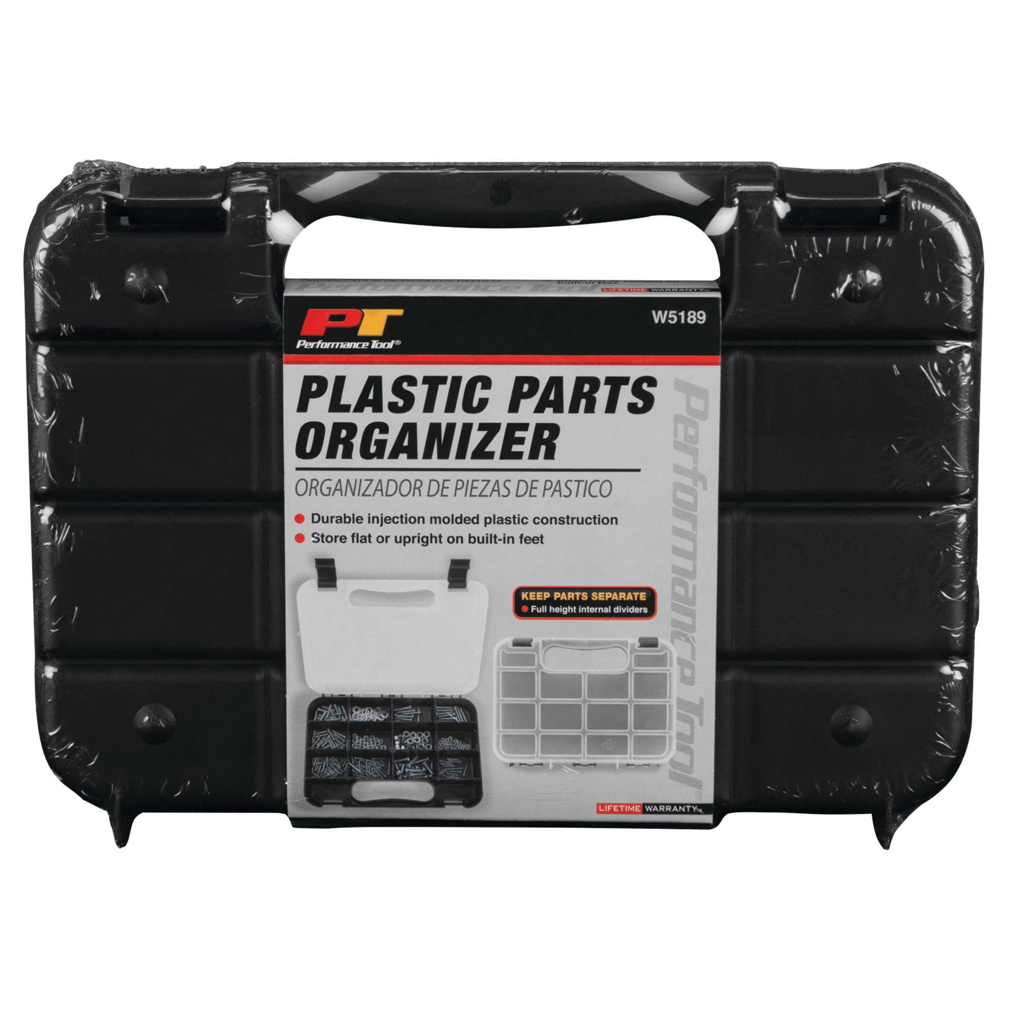 Durable Performance Tool W5189 Plastic Storage Organizer with Full-Height Dividers for Parts and Tools, Flat or Upright Storage with Built-in Feet