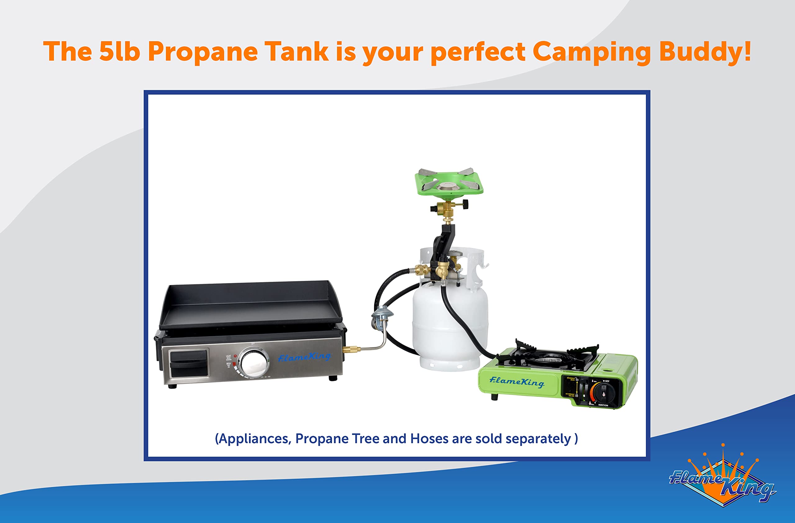 5 Pound FLAME KING YSN5LB Propane Tank Cylinder, Great For Portable Grills, Fire Pits, Heaters And Overlanding, White