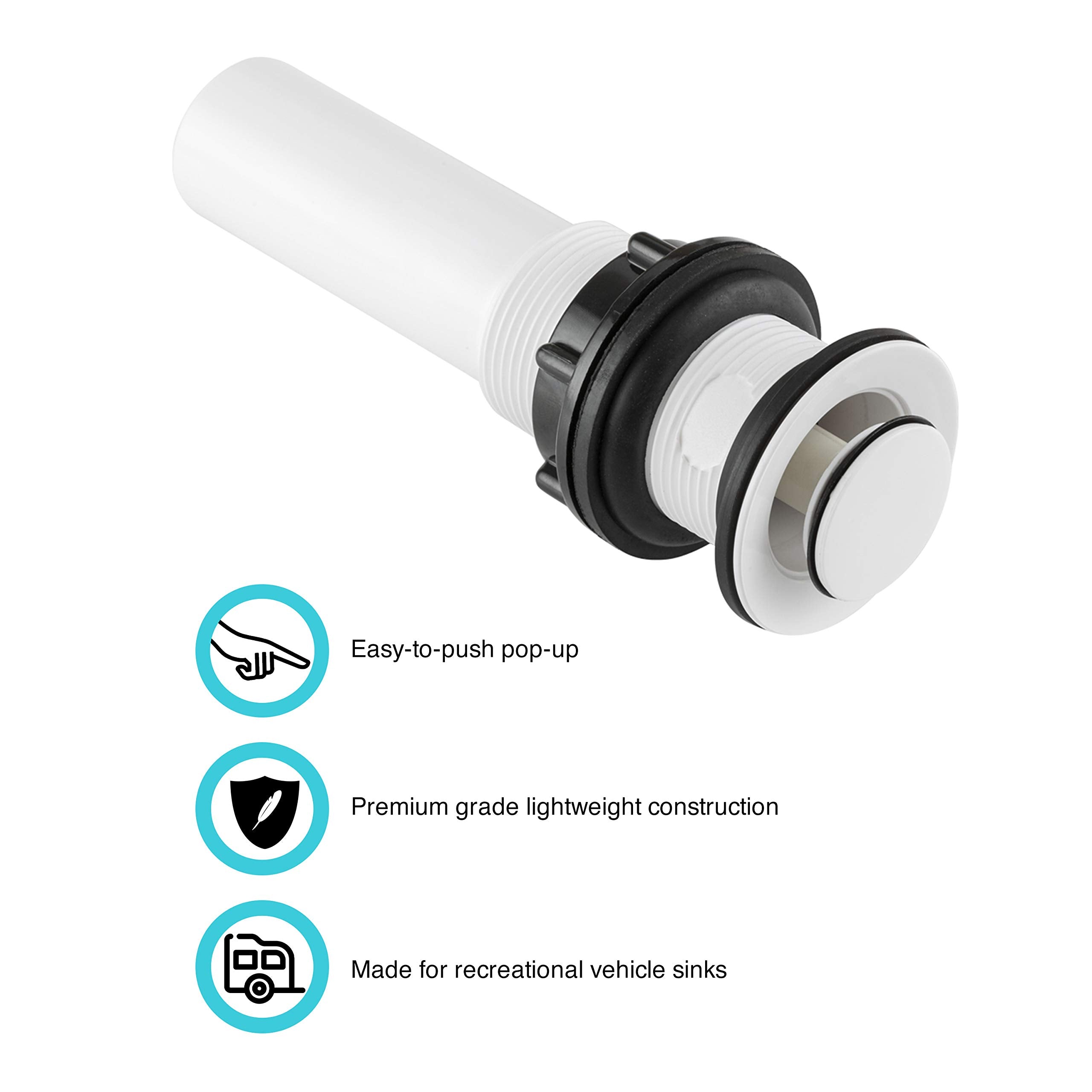 Dura Faucet Bathroom Sink Universal RV Pop-Up with No Overflow (White)