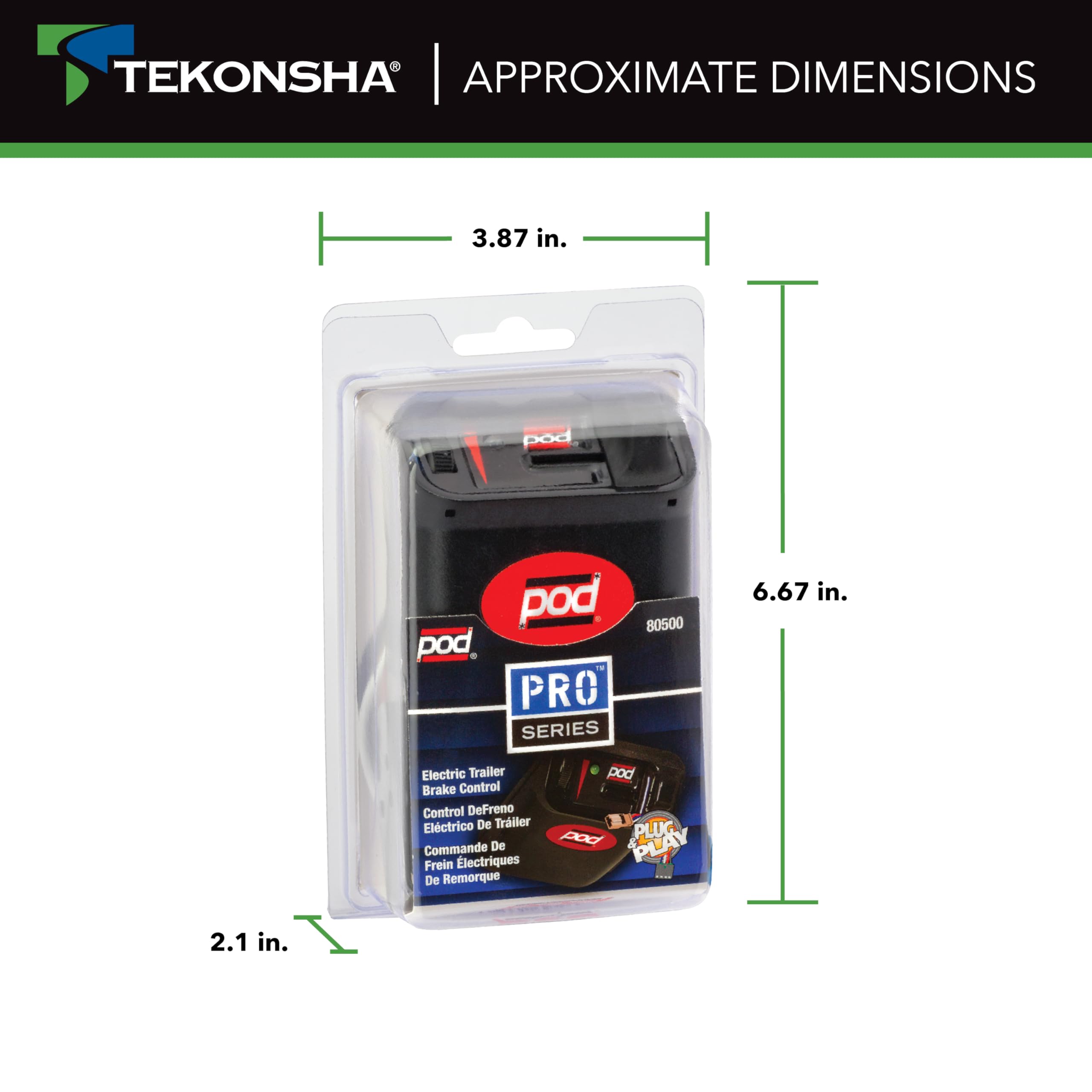 POD Trailer Time-Delay Electric Brake Controller Pro Series 80500 for Trailers with 1-2 Axles, Compatible with Ford, GM, Chevy, Dodge, RAM, Toyota, Jeep, and More with 2 and 4 Brakes