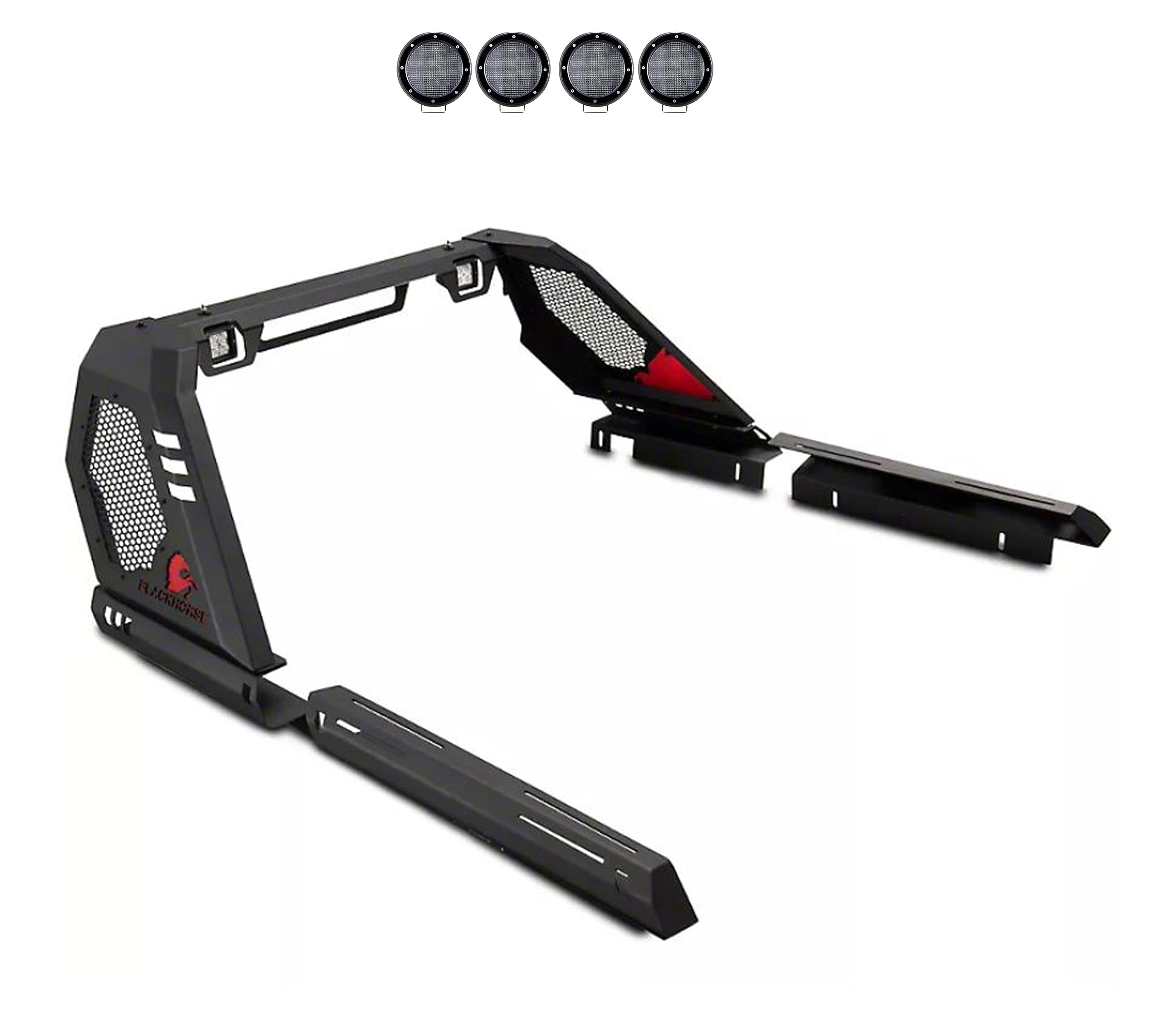 Vigor Black Horse Roll Bar Incl. Set of 5.3" Dia.led Lights w/Black Trim Rings Modular Compatible with 2005-2024 Toyota Tacoma-VIRB06B-PLFB