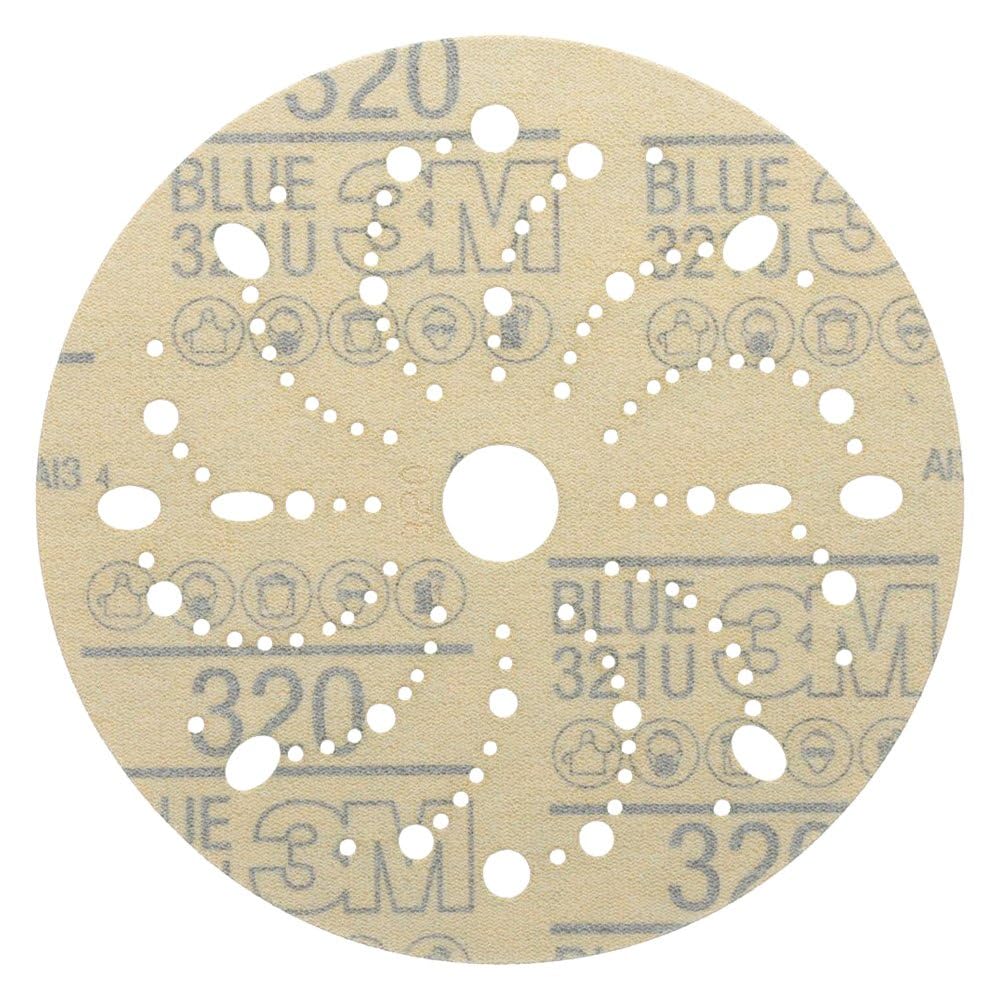 3M Blue Abrasive Discs 36180, Multi-Hole, Featheredging, Primer Sanding, Paint Preparation, 6 in, 320 Grade, 50 Discs/Carton 3M AMAPR