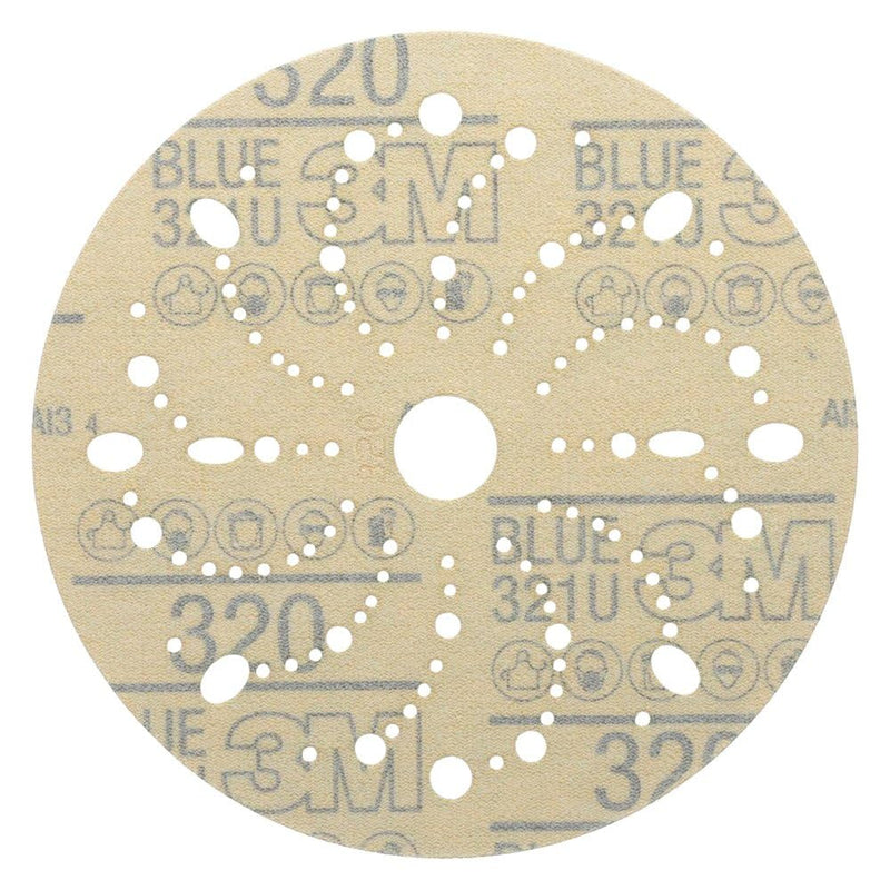 3M Blue Abrasive Discs 36180, Multi-Hole, Featheredging, Primer Sanding, Paint Preparation, 6 in, 320 Grade, 50 Discs/Carton 3M AMAPR