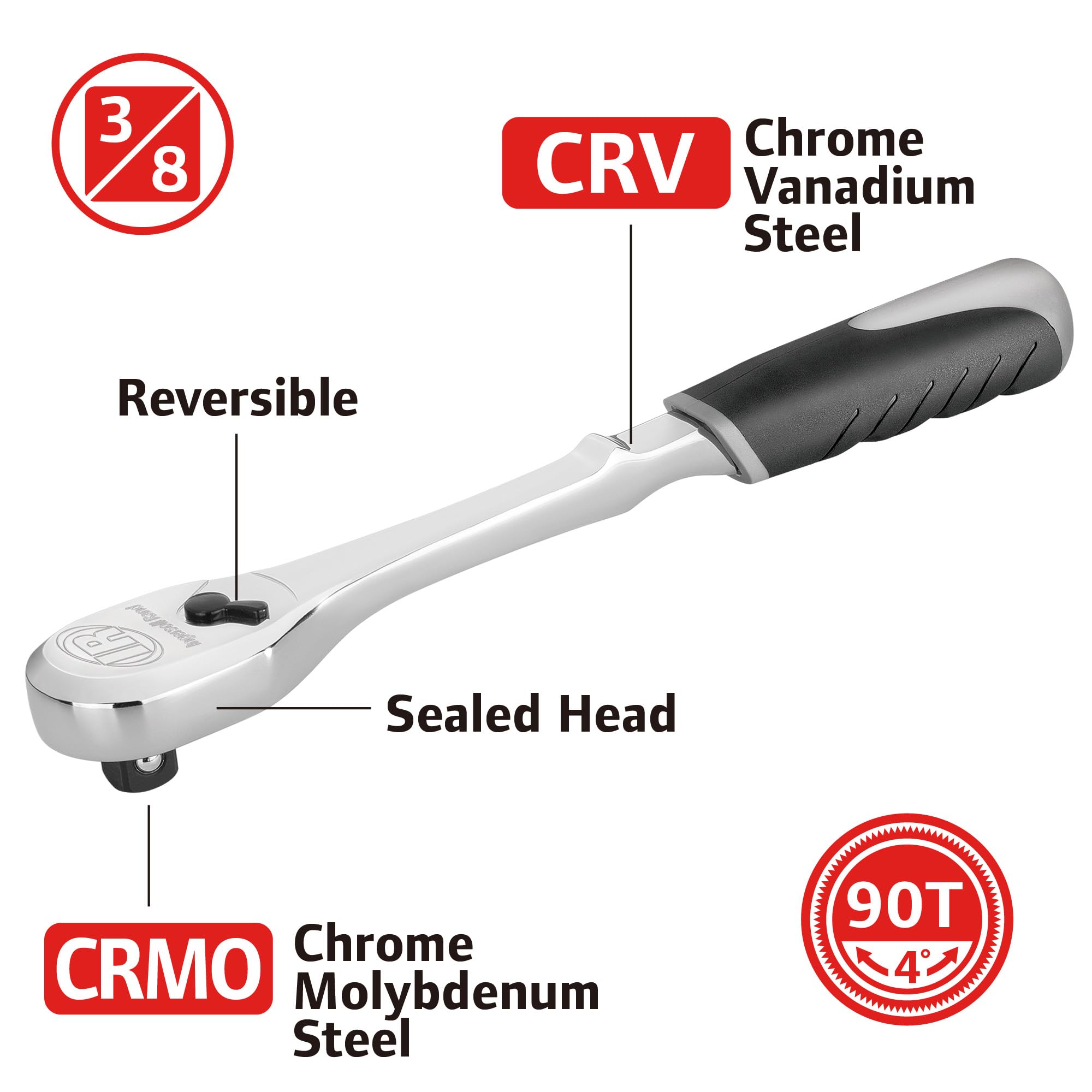 3/8 Inch Drive Ingersoll Rand 90 Teeth Ratchet With Double Injection Handle - 759992