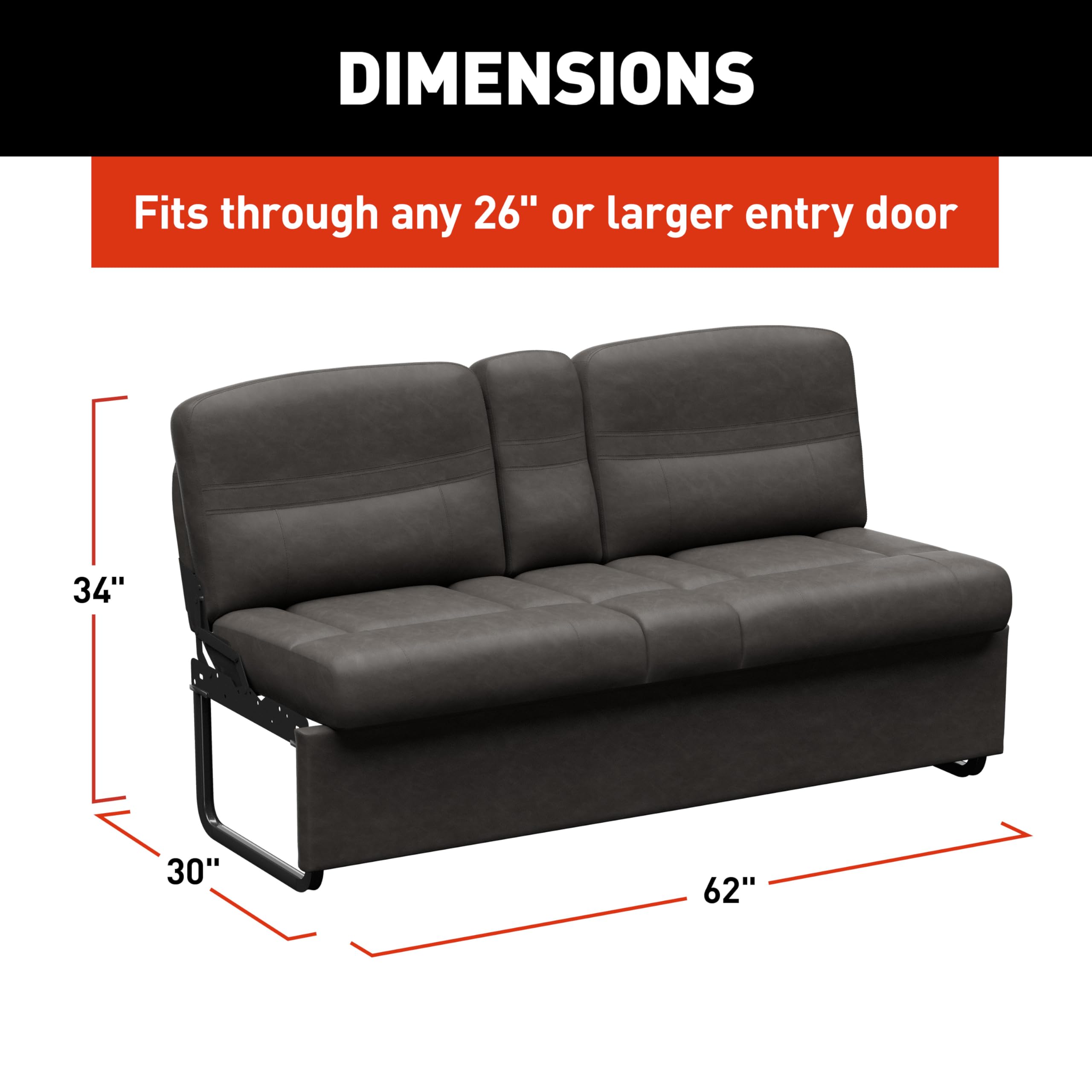 62" Thomas Payne Signature McCoy RV Jackknife Sleeper Sofa with Matching Kickboard, Easy Transition, High-Density Foam Cushioning, Fold-Down Center, Dual Cupholders - 2024044392