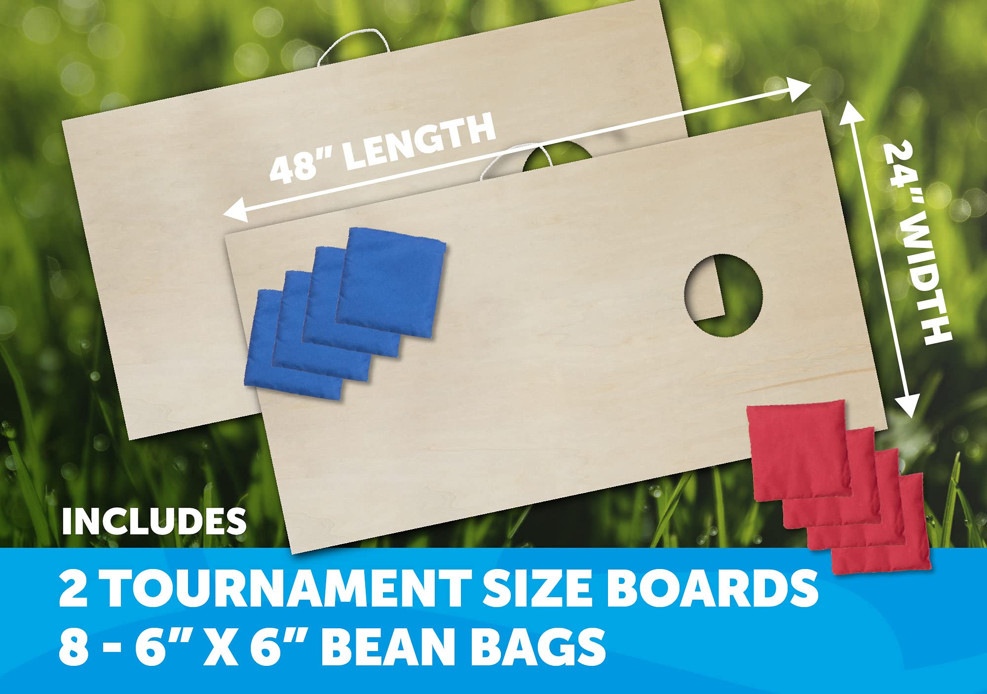 2x4 and 2x3 Triumph Sports Solid Wood Premium Cornhole Sets - Birch Veneer Plywood - Solid Wood Rear Legs - Interior Bag Storage - 8 Bags Included