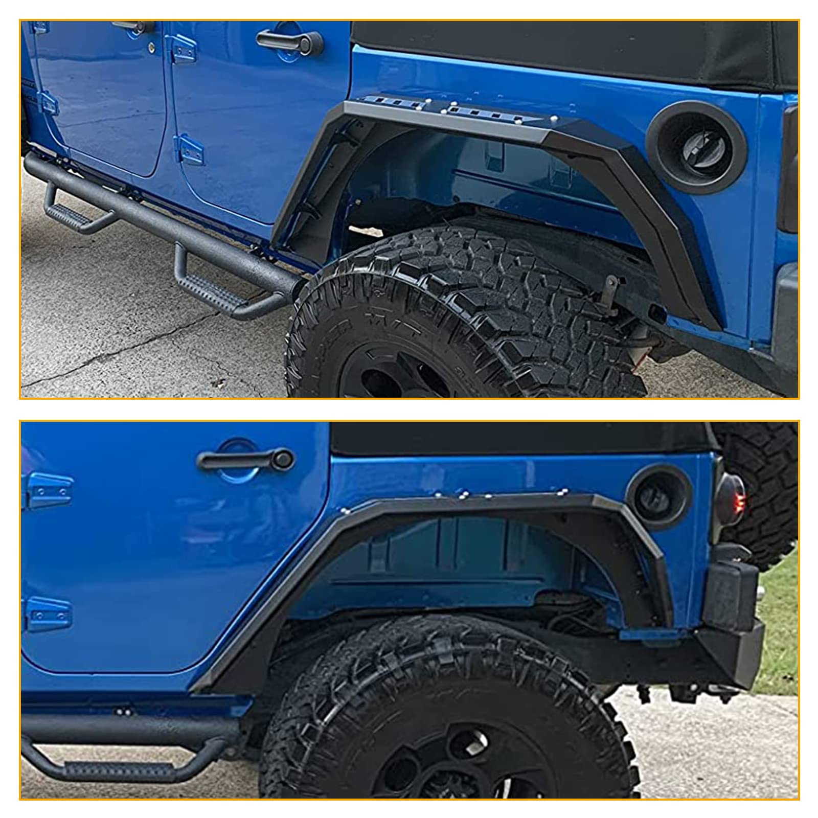 Rear Fender Flares WOLFSTORM for 2007-2018 Jeep Wrangler JK/JKU, Special Outlook Design, 2007-2018 Jeep JK Steel Rear Fender Flares Replacement Accessories, Right+Left