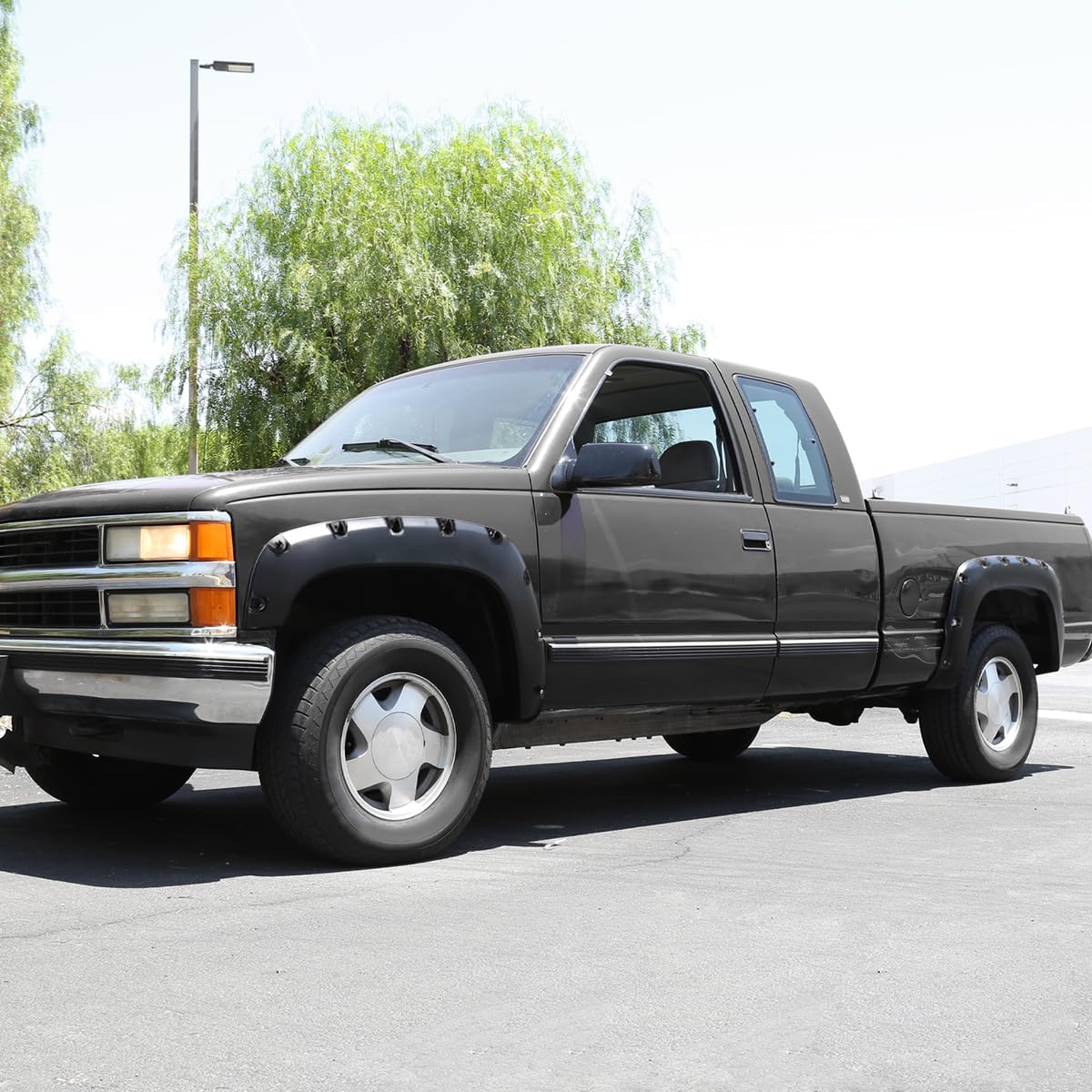 4PC Spec-D Tuning Front + Rear Black Pocket Rivet Style Fender Flares Wheel Cover Compatible with 1988-1998 Chevy GMC C/K 1500 Tahoe Suburban Yukon