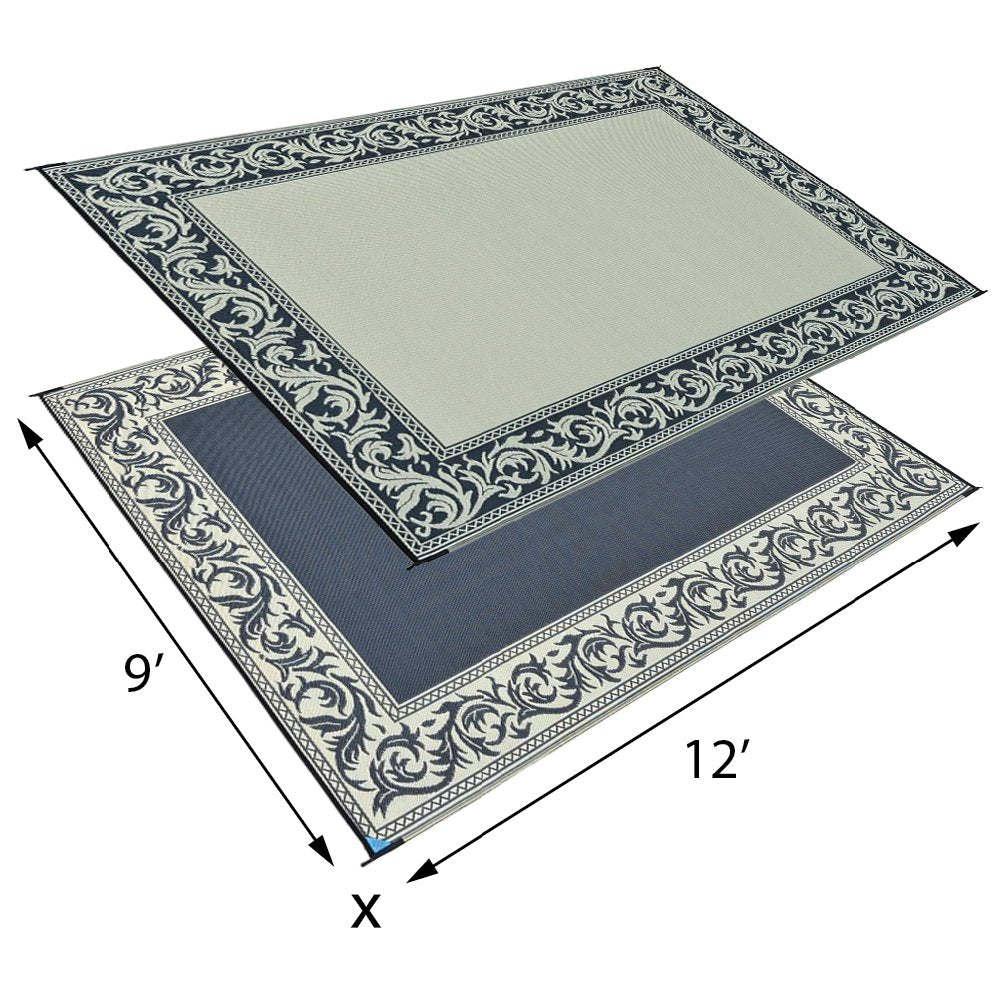 Ming's Mark RA1 Stylish Reversible Classical Camping Patio Mat - 9' x 12', Black/Beige