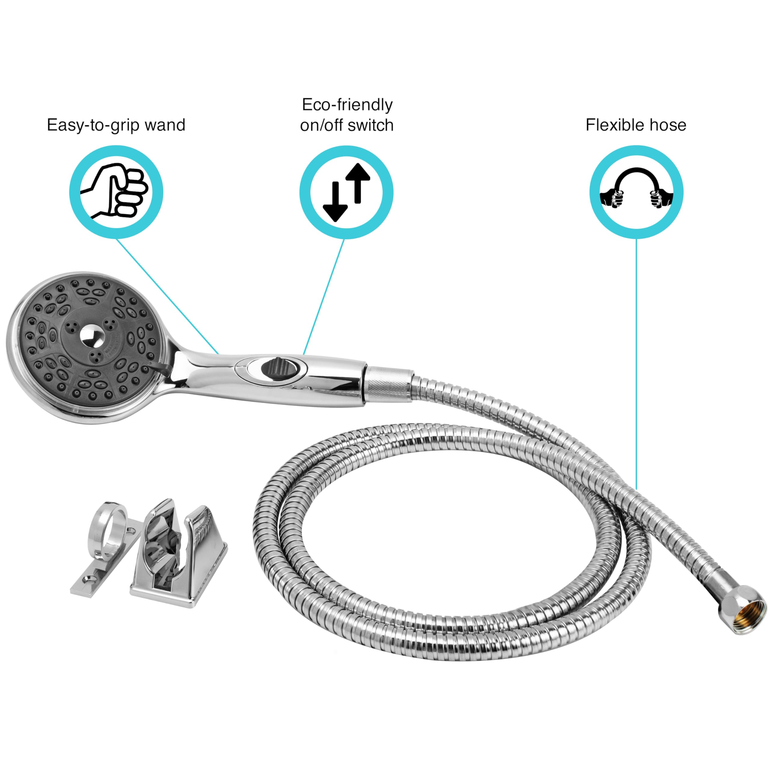 Dura Faucet Handheld Premium RV Shower Wand and Hose Kit, Eco-Friendly On/Off Switch (Chrome)