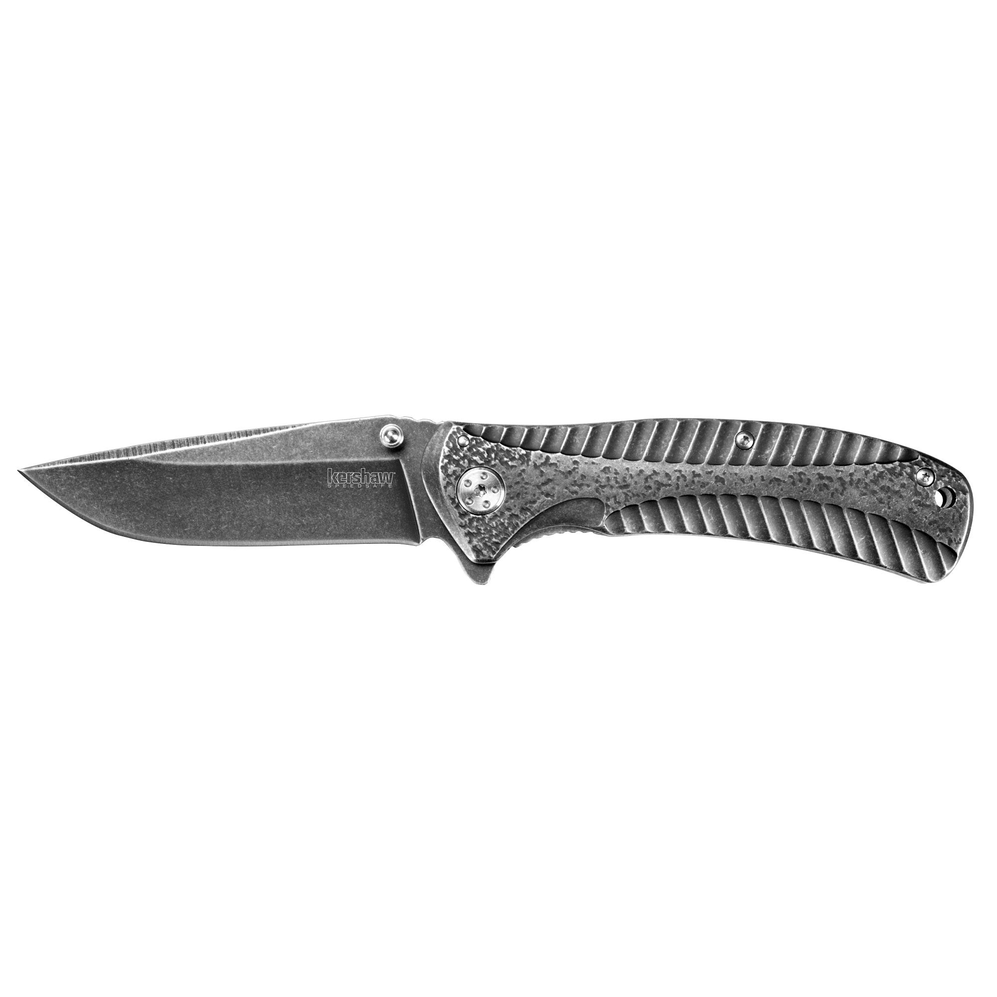 Kershaw Folding Pocket Knife Starter (1301BW); 4Cr14 Steel Blade With Black-Oxide BlackWash Finish, SpeedSafe Assisted, Single-Position Deep Carry Clip; 3.5 oz., 3.5 In. Blade, 7.9 In. Overall Length
