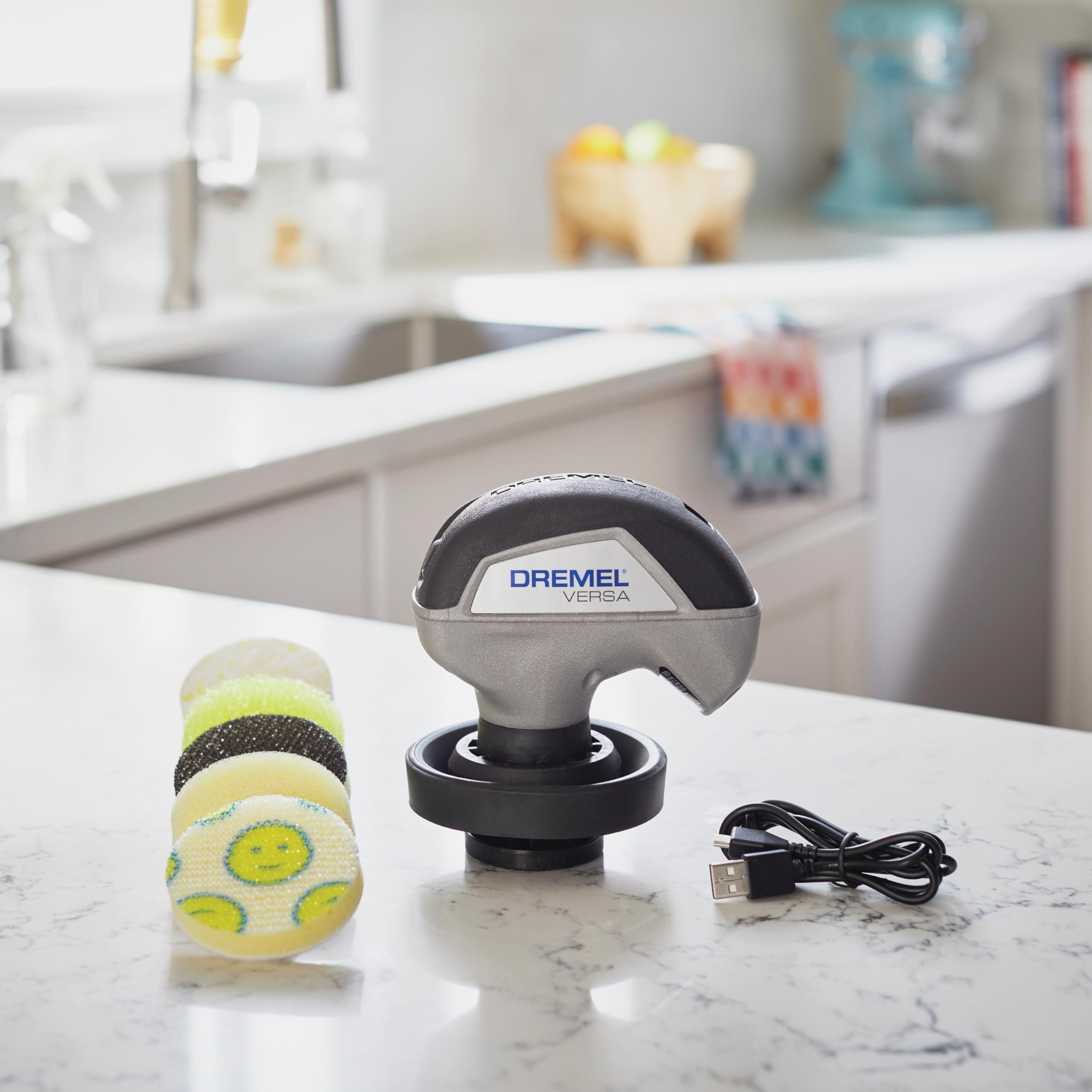Dremel Power Scrubber Versa Kit with 5 Scrub Daddy Cleaning Sponge Pads - Waterproof Cordless Electric Spin Scrubber, High Speed, Multi-Surface Cleaning for Kitchen, Household, and Bathroom, PC10-07