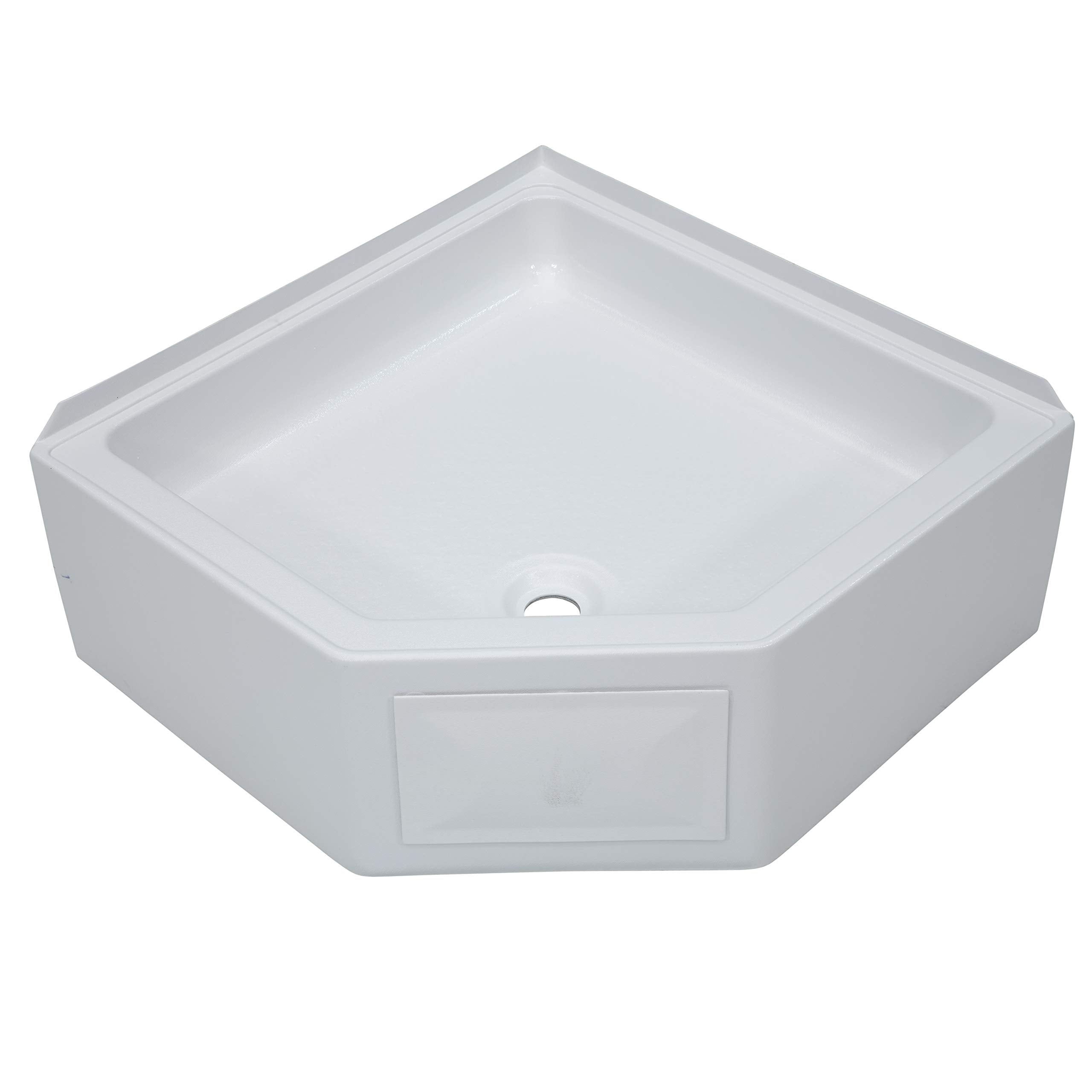 27" x 27" Lippert Replacement White Corner Shower Pan with Center Drain for RVs, Travel Trailers, 5th Wheels, and Motorhomes - 325246