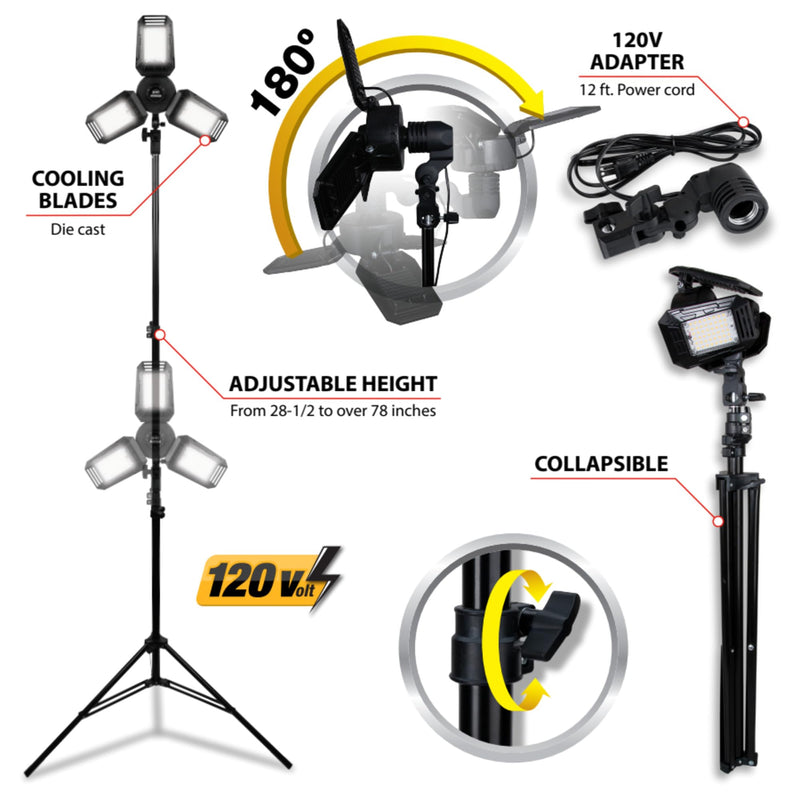 Complete Performance Tool W2286 Work Light System with Telescoping Tripod - Produces 6500+ Lumens, Energy Efficient, Adjustable Height, and Dimmable