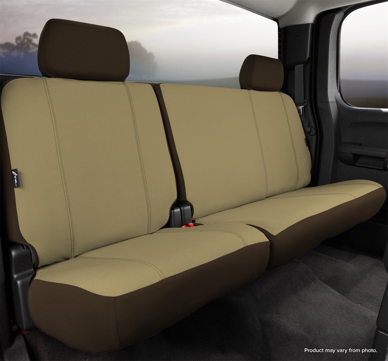 Fia Seat Protector SP82-98TAUPE Custom Seat Cover; Poly-Cotton; Taupe; Rear; Split Seat 60/40; Adjustable Headrests; Armrest w/Cup Holder;