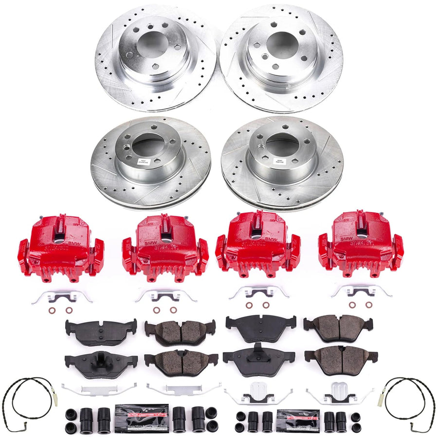 Power Stop Z23 KC4106 Evolution Front and Rear Caliper Kit-Drilled/Slotted Rotors, Carbon Ceramic Brake Pads & Calipers For BMW 328i 2007 [Model Specific]