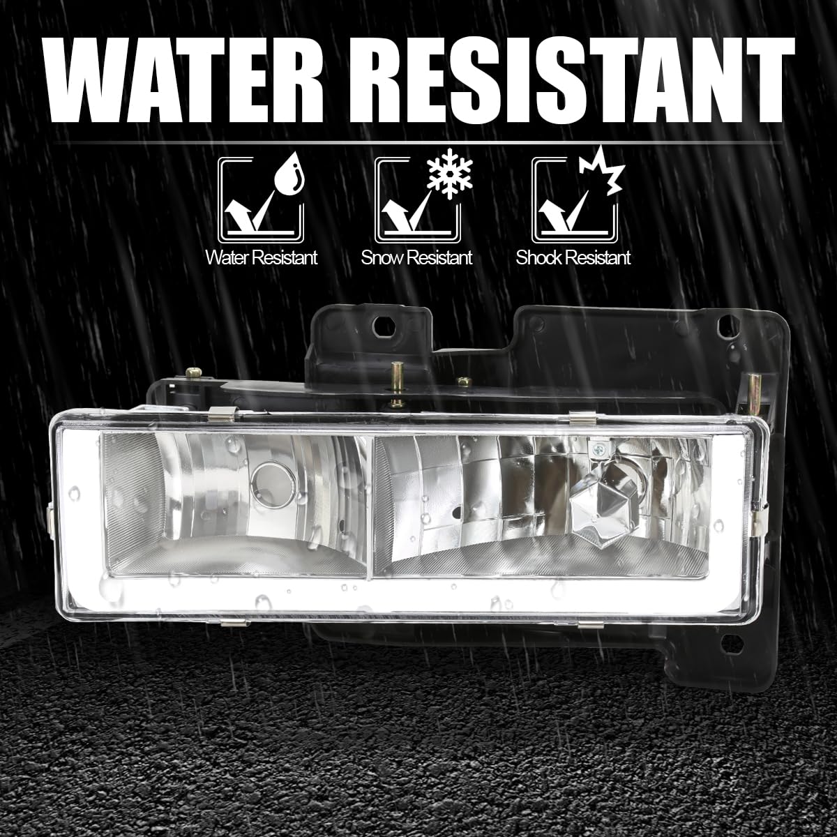 Chrome Headlights SPEC-D TUNING w/LED Light Bar Compatible with 1988-1998 Chevy GMC C10 C/K 1500 2500 3500, Suburban, Tahoe, Silverado, Sierra, L+R Pair Head Light Lamp Assembly