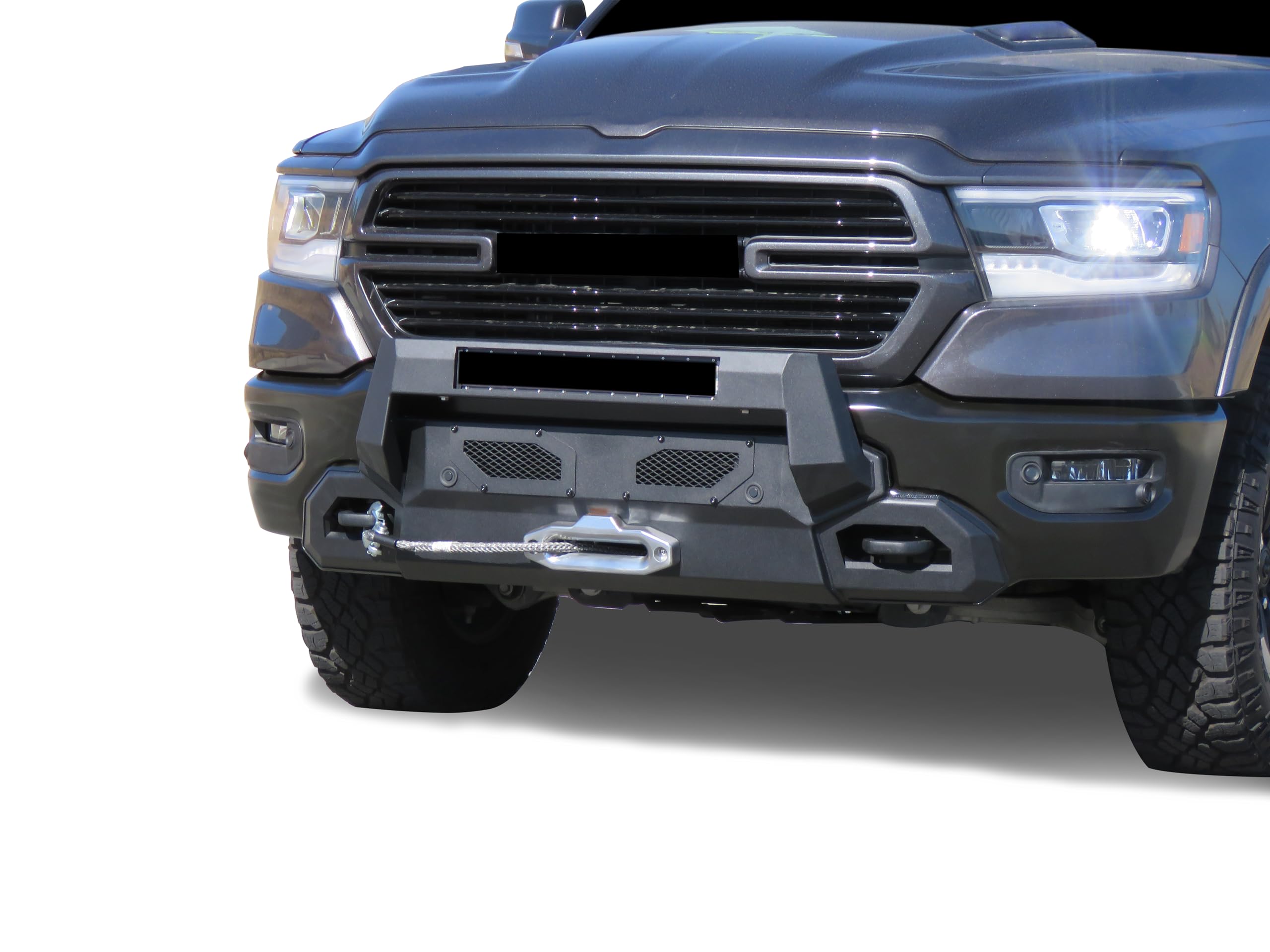 Heavy Duty Black Horse Armour III Front Winch Bumper with Winch Textured Black Compatible with 2019-2024 Ram 1500-AR3HD30NL-W12