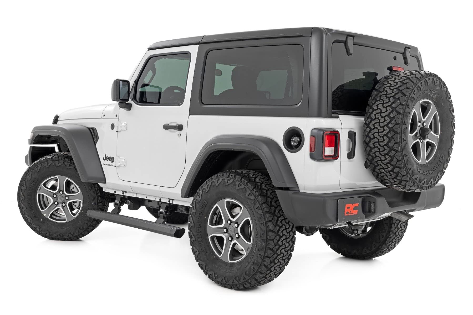 Rough Country Power Running Boards with LED Step Lights for Jeep Wrangler JL (2018-2025) 2-Door - Electric Dual Motor Powerstep Board & Retractable Truck Steps