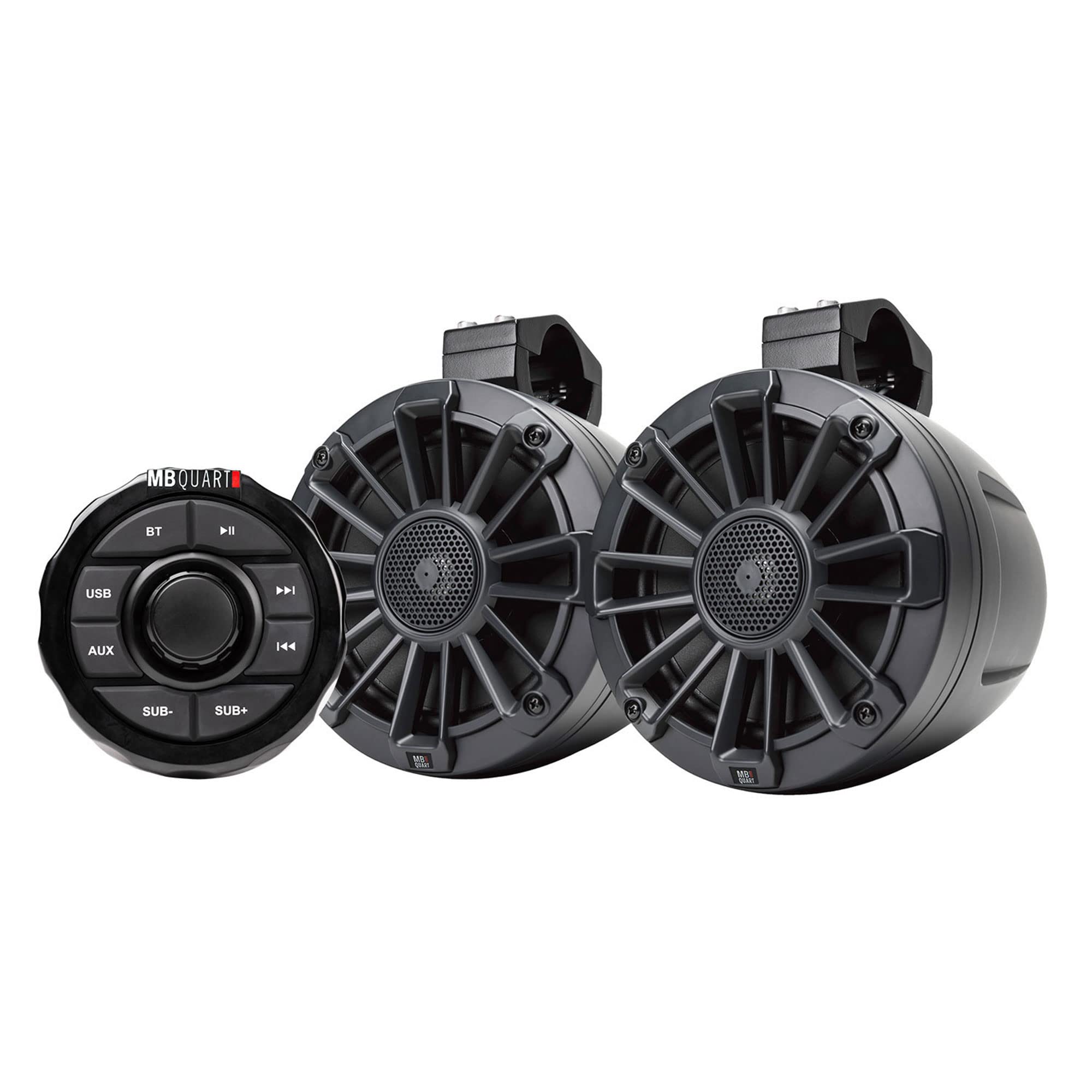 MB Quart 160 Watt Rugged UNI6.1R Universal UTV Tuned Audio Speaker System with Bluetooth Source Unit and 6.5 Inch Speakers with Roll Cage Enclosures