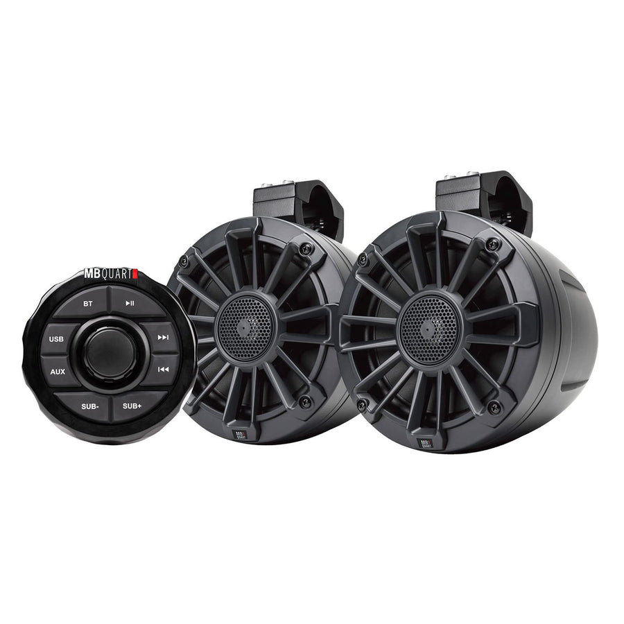 MB Quart 160 Watt Rugged UNI6.1R Universal UTV Tuned Audio Speaker System with Bluetooth Source Unit and 6.5 Inch Speakers with Roll Cage Enclosures