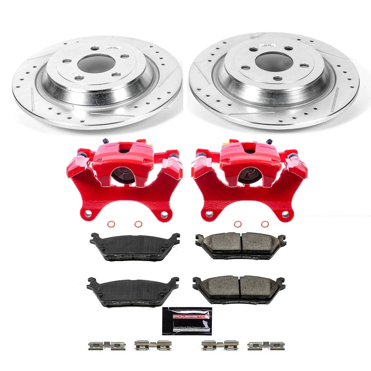 Power Stop Z23 Evolution KC6814 Rear Caliper Kit-Rotors, Carbon-Fiber Ceramic Brake Pads, Calipers For Ford F-150 2015-2017 [Model Specific]