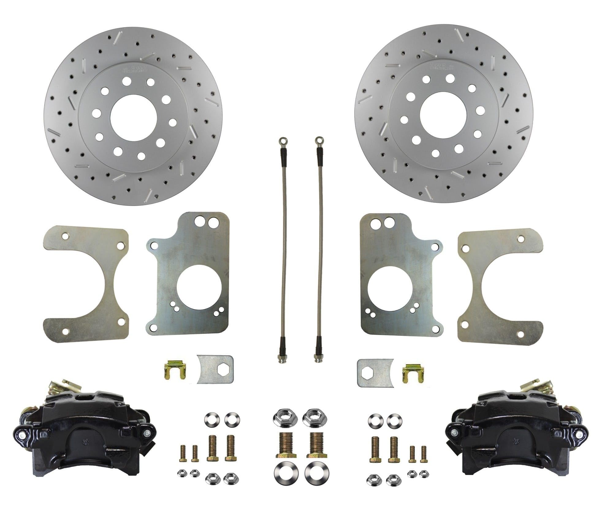 Rear Disc Brake Conversion Kit LEED BRAKES - Gm 10 Bolt Axles With 3 Bolt Flange - Black Calipers And Maxgrip Xds