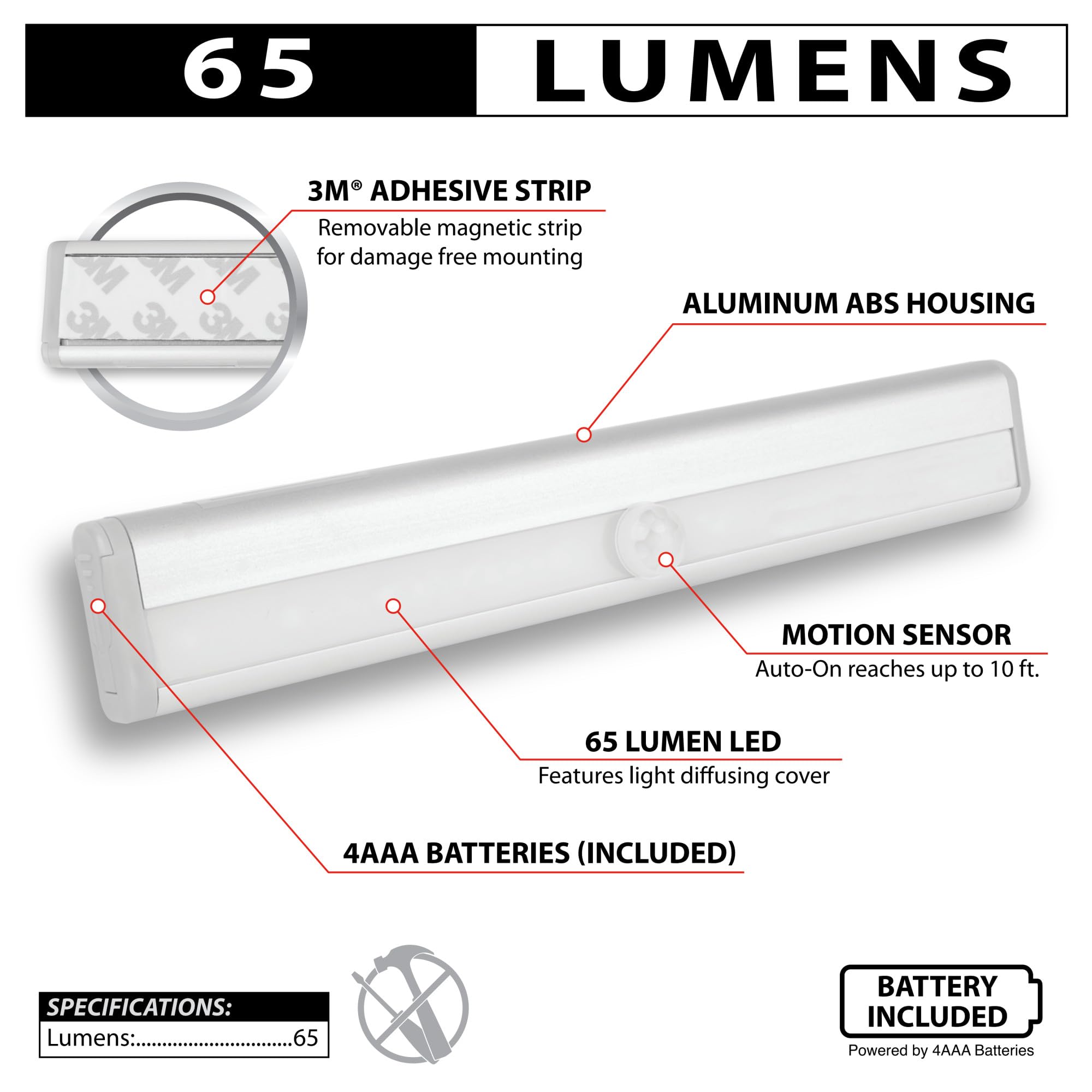 Osram SMD Performance Tool 720 Professional Grade Lifetime Motion Sensor Light with 120 Degree Angle and 65 Lumens, Battery Powered and Easy Mounting
