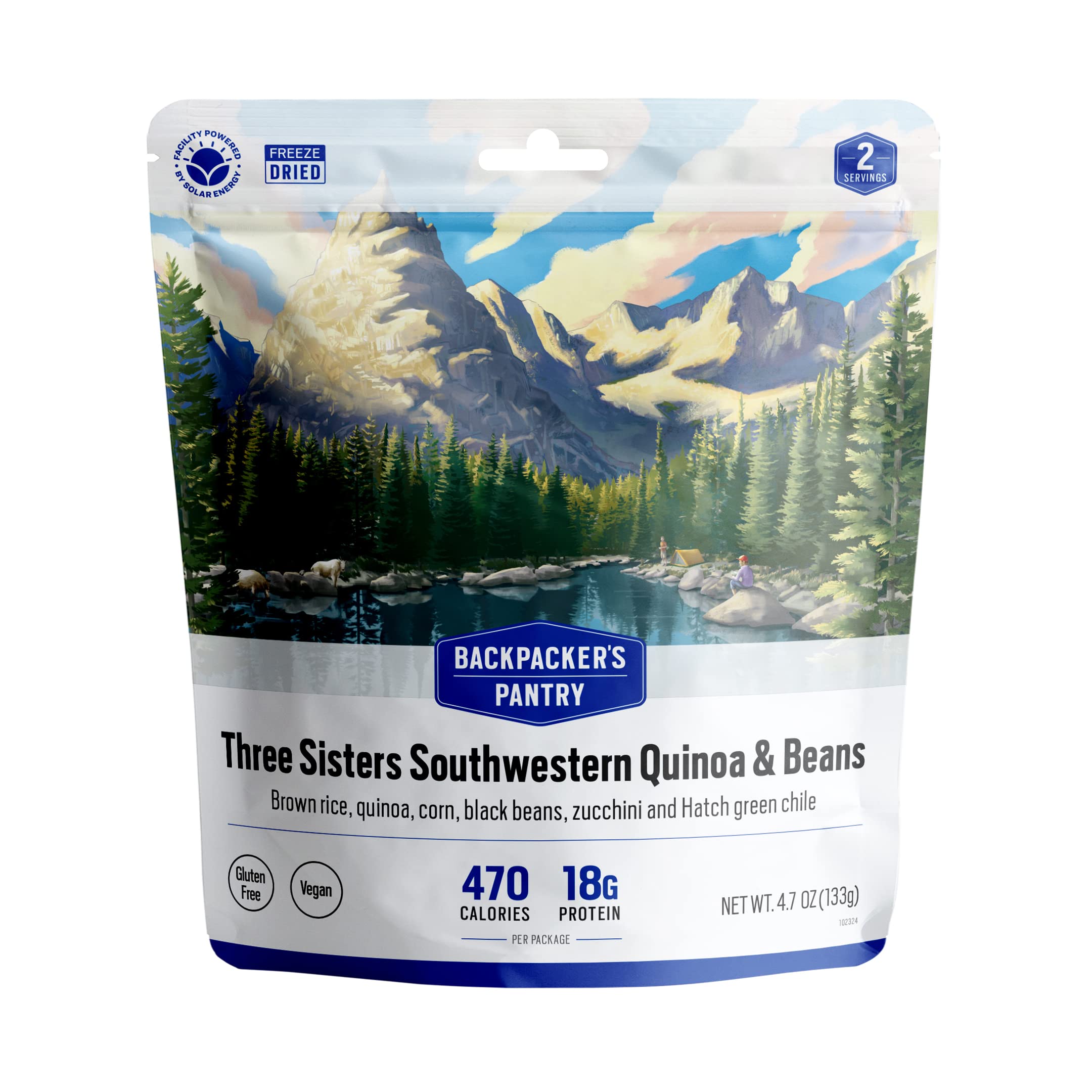 Three Sisters Quinoa and Beans, Backpacker's Pantry, 2 Servings Per Pouch, Freeze Dried Food, 14 Grams of Protein, Gluten Free, Vegan