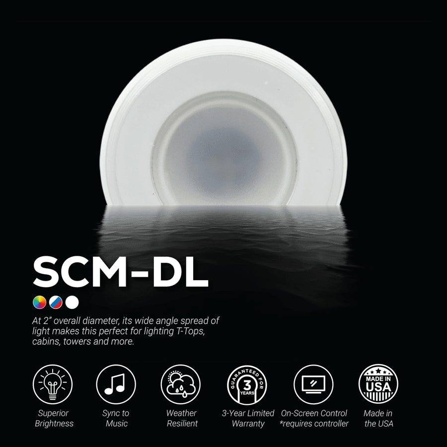 Large LED Down Light - shadow-caster Simplified 2" - Black Housing - Red/White/Blue - Waterproof