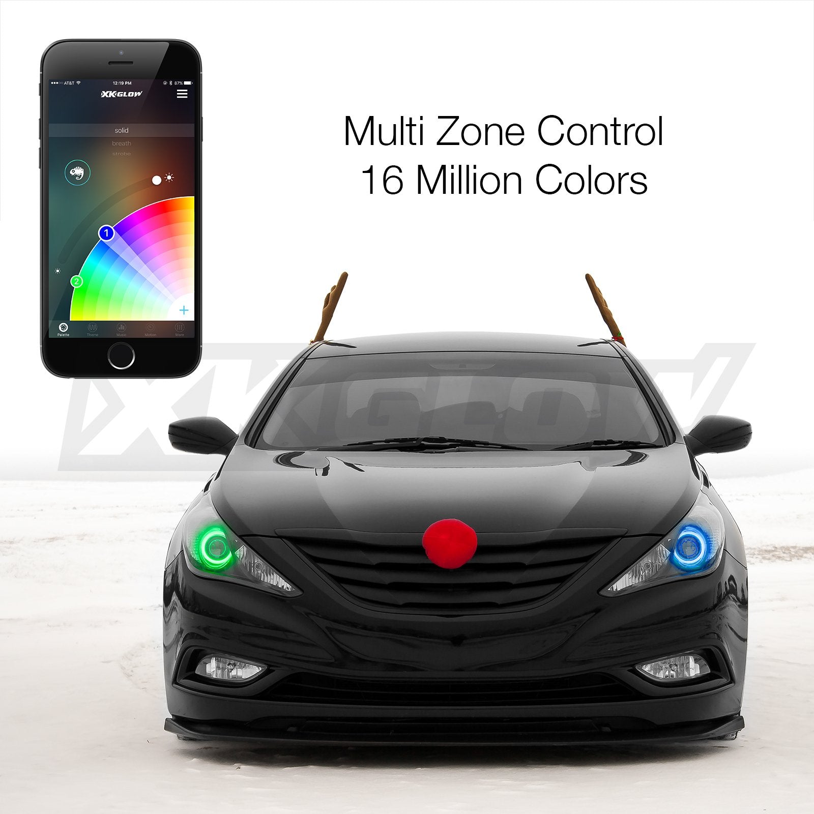 XKGLOW XK042008-80 Smartphone App Controlled Kit - 2x80mm RGB Switchback Halo Million Color